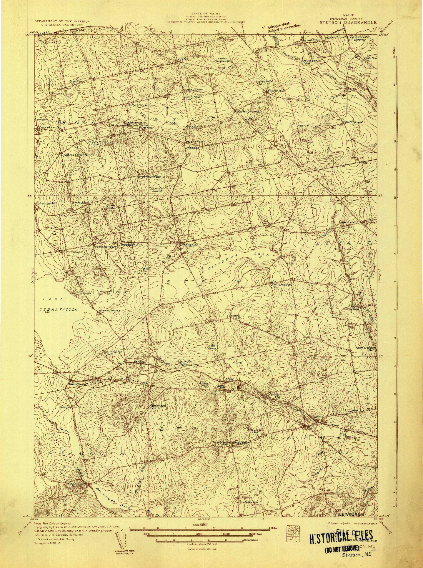 USGS 1:48000-SCALE QUADRANGLE FOR STETSON, ME 1931