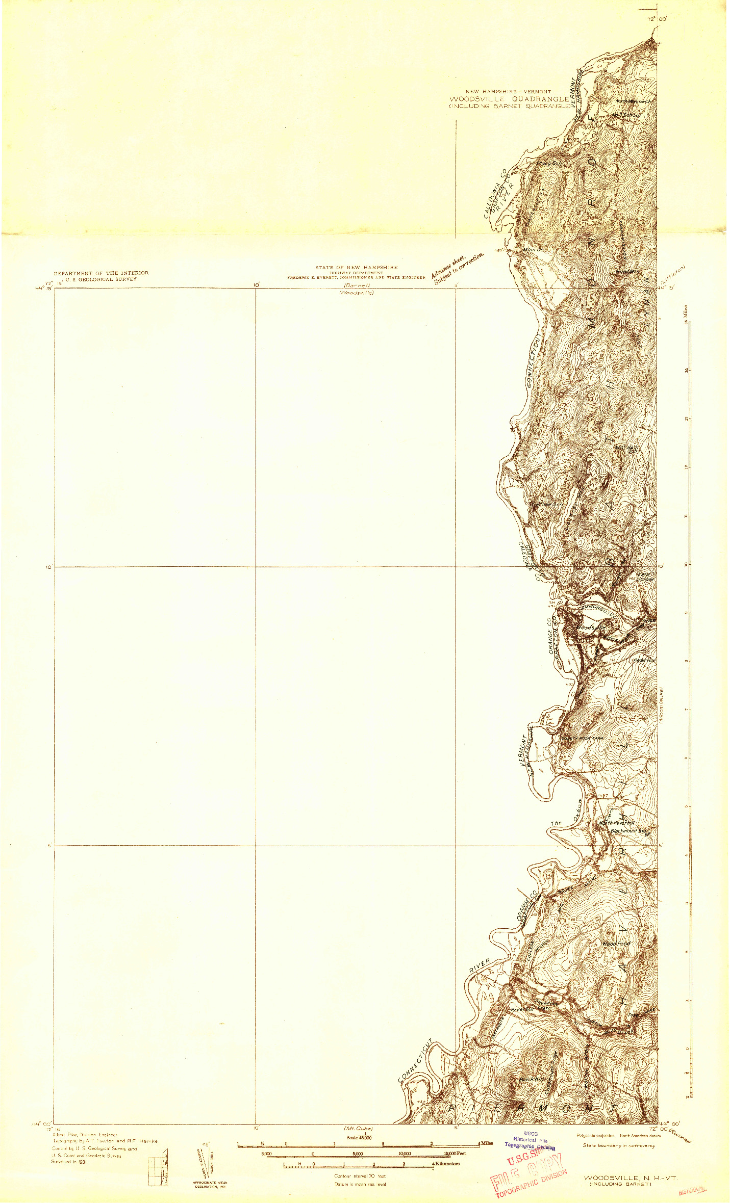 USGS 1:48000-SCALE QUADRANGLE FOR WOODSVILLE, NH 1931