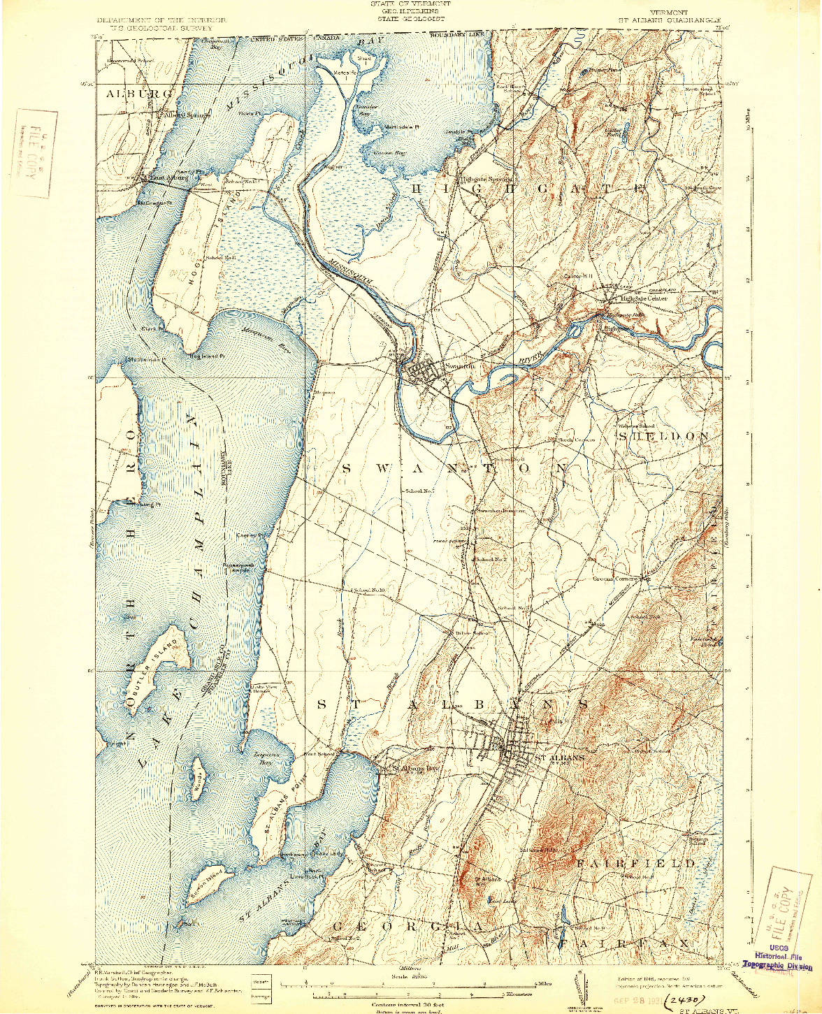 USGS 1:62500-SCALE QUADRANGLE FOR ST. ALBANS, VT 1916