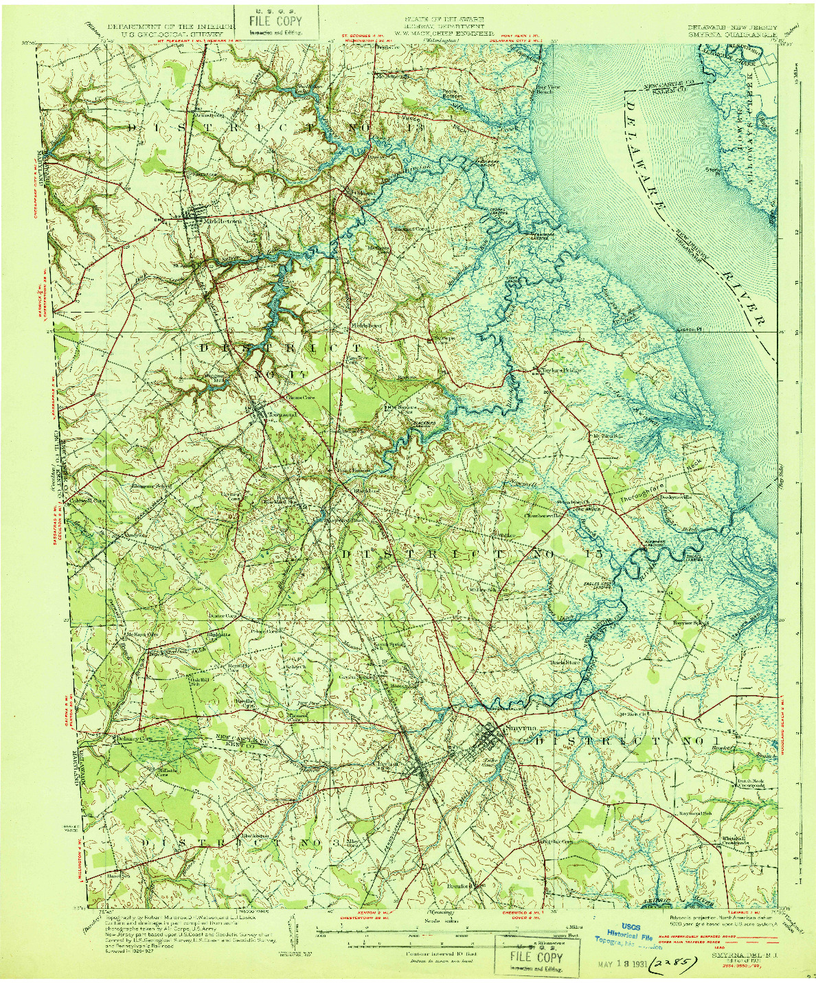 USGS 1:62500-SCALE QUADRANGLE FOR SMYRNA, DE 1931