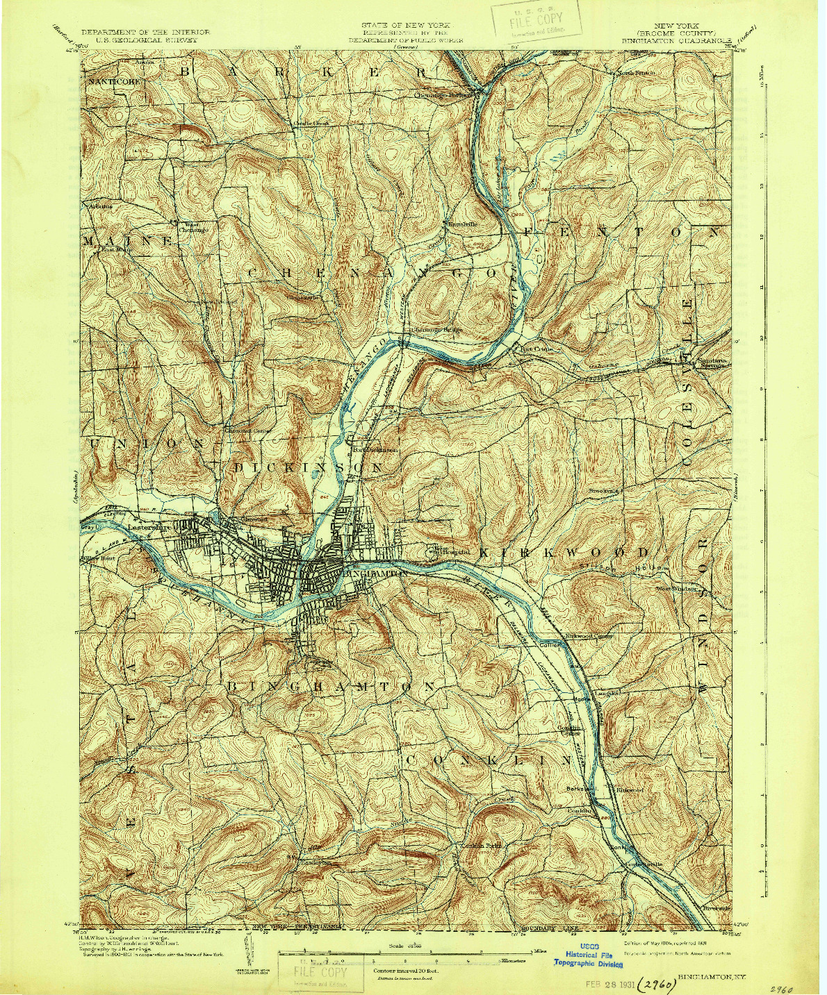 USGS 1:62500-SCALE QUADRANGLE FOR BINGHAMTON, NY 1904