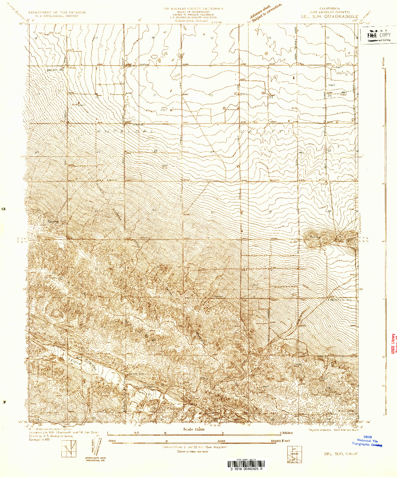 USGS 1:24000-SCALE QUADRANGLE FOR DEL SUR, CA 1931