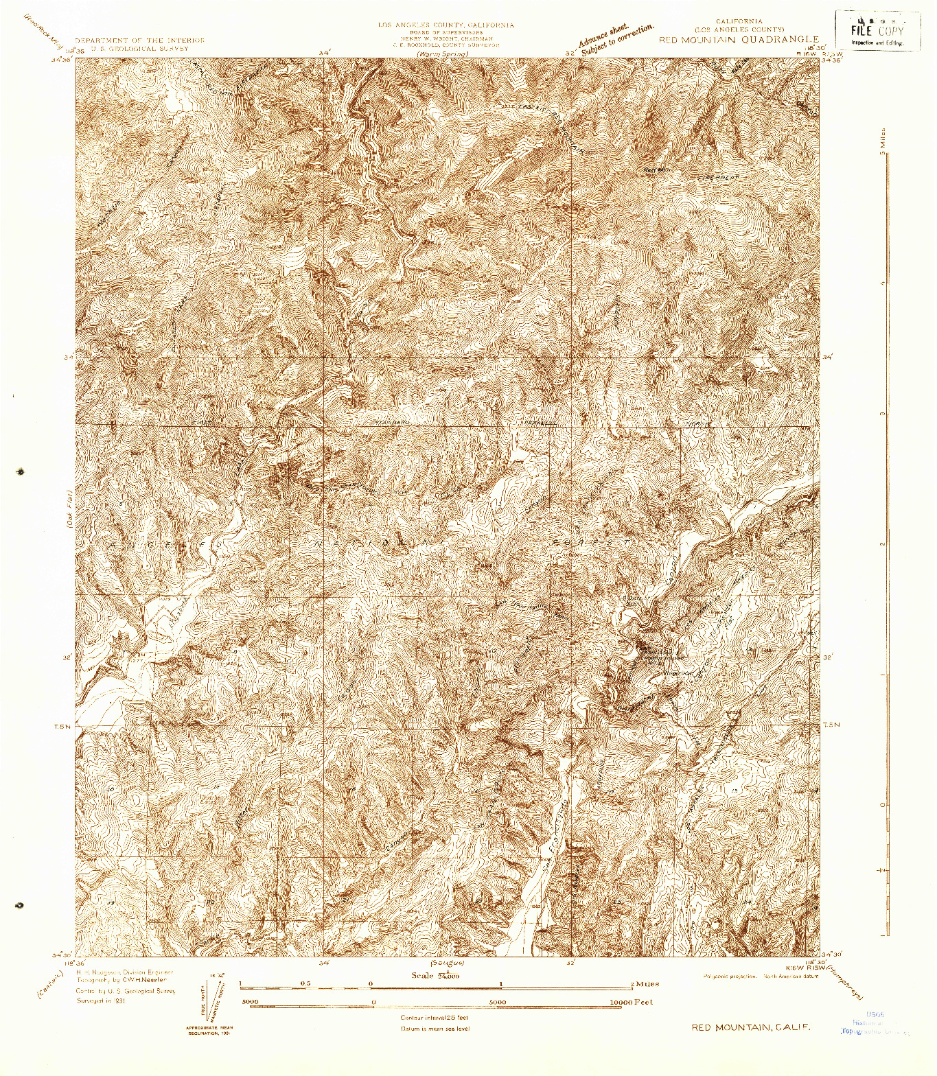 USGS 1:24000-SCALE QUADRANGLE FOR RED MOUNTAIN, CA 1931