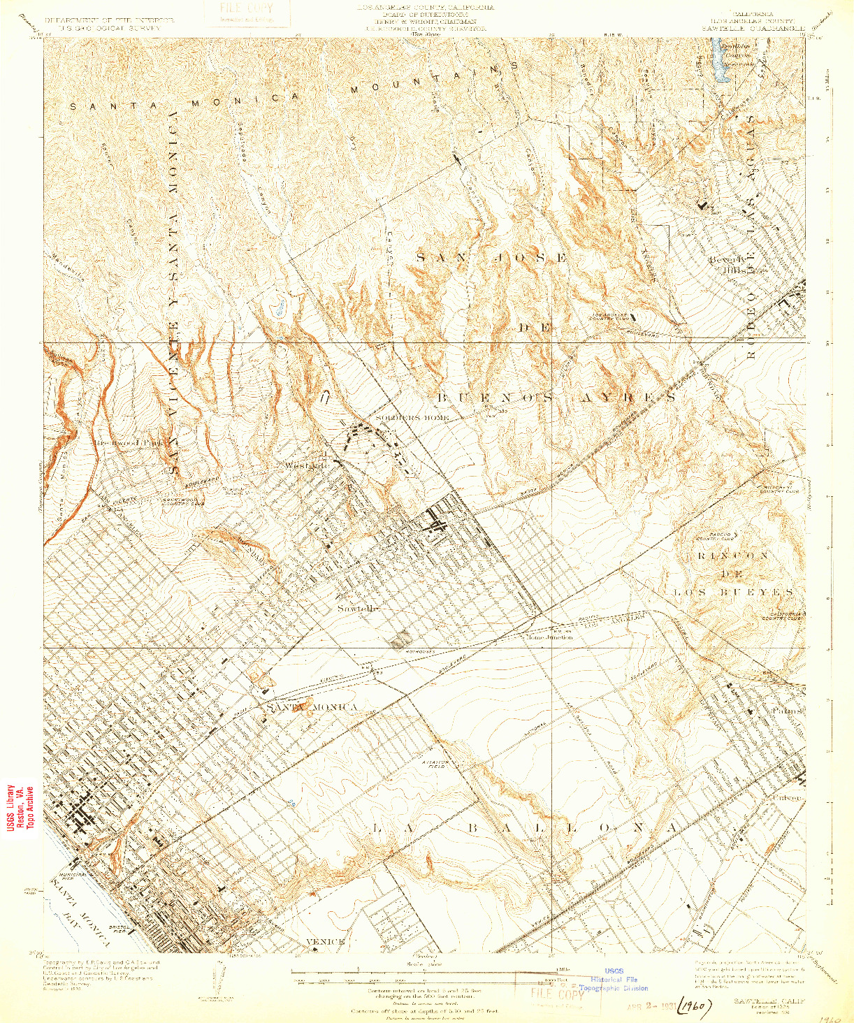 USGS 1:24000-SCALE QUADRANGLE FOR SAWTELLE, CA 1925