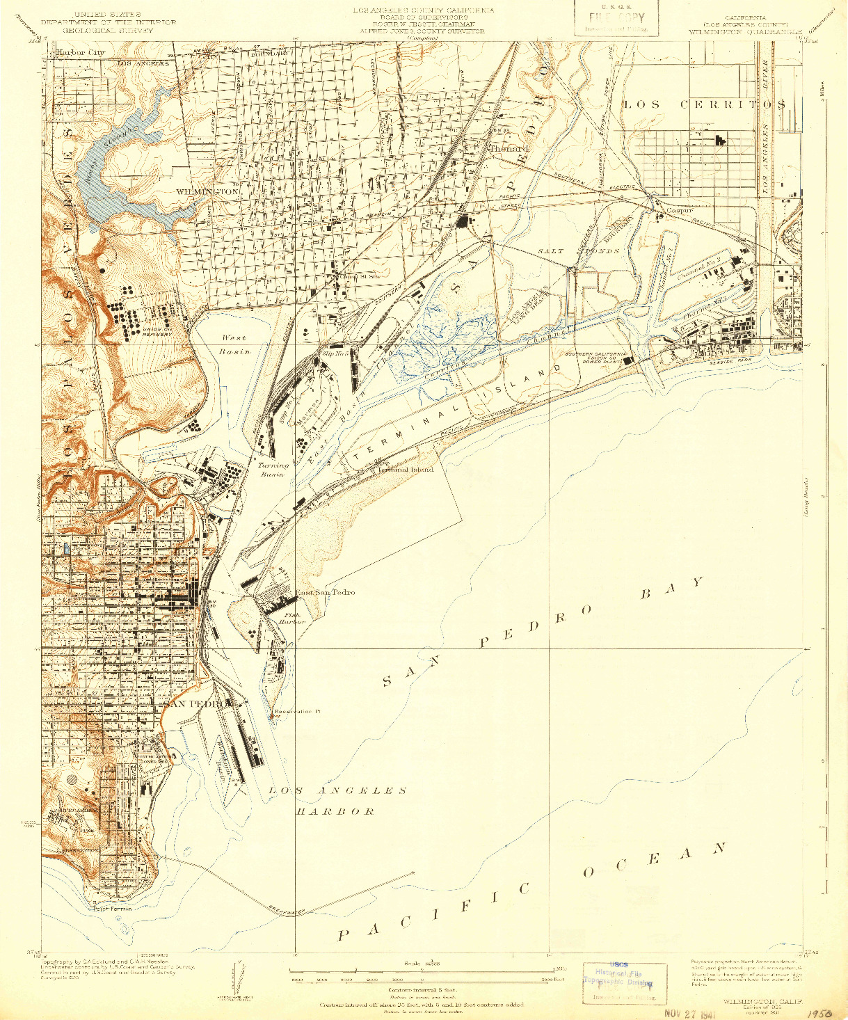 USGS 1:24000-SCALE QUADRANGLE FOR WILMINGTON, CA 1925