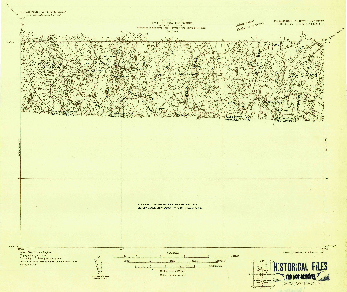 USGS 1:48000-SCALE QUADRANGLE FOR GROTON, MA 1931