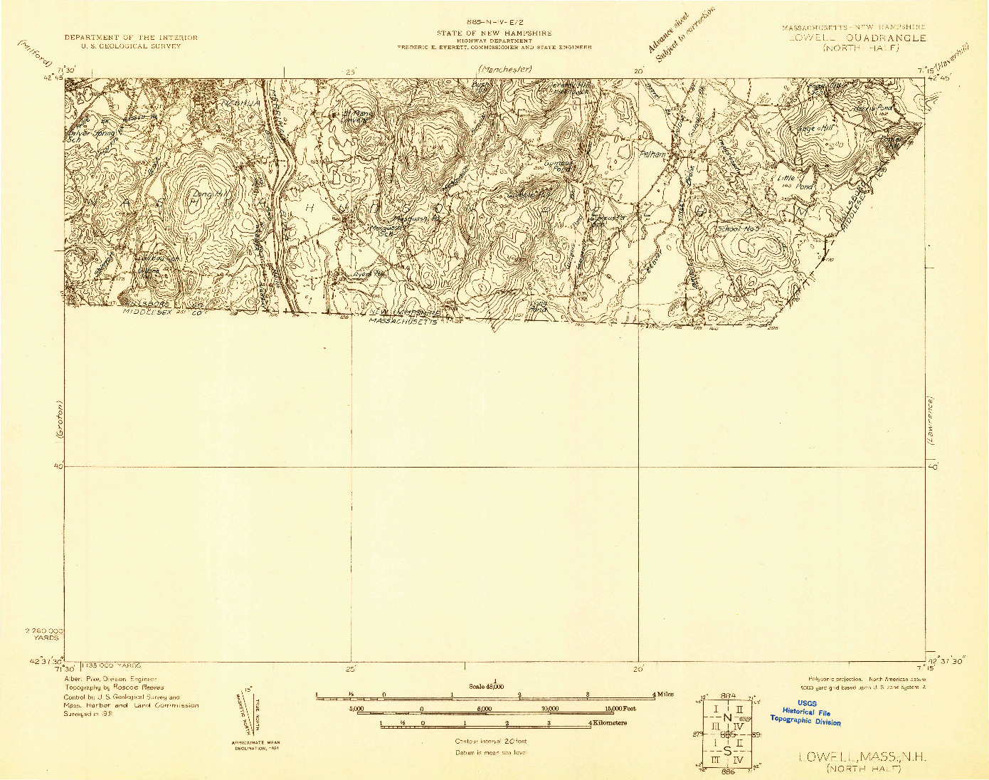 USGS 1:48000-SCALE QUADRANGLE FOR LOWELL, MA 1931