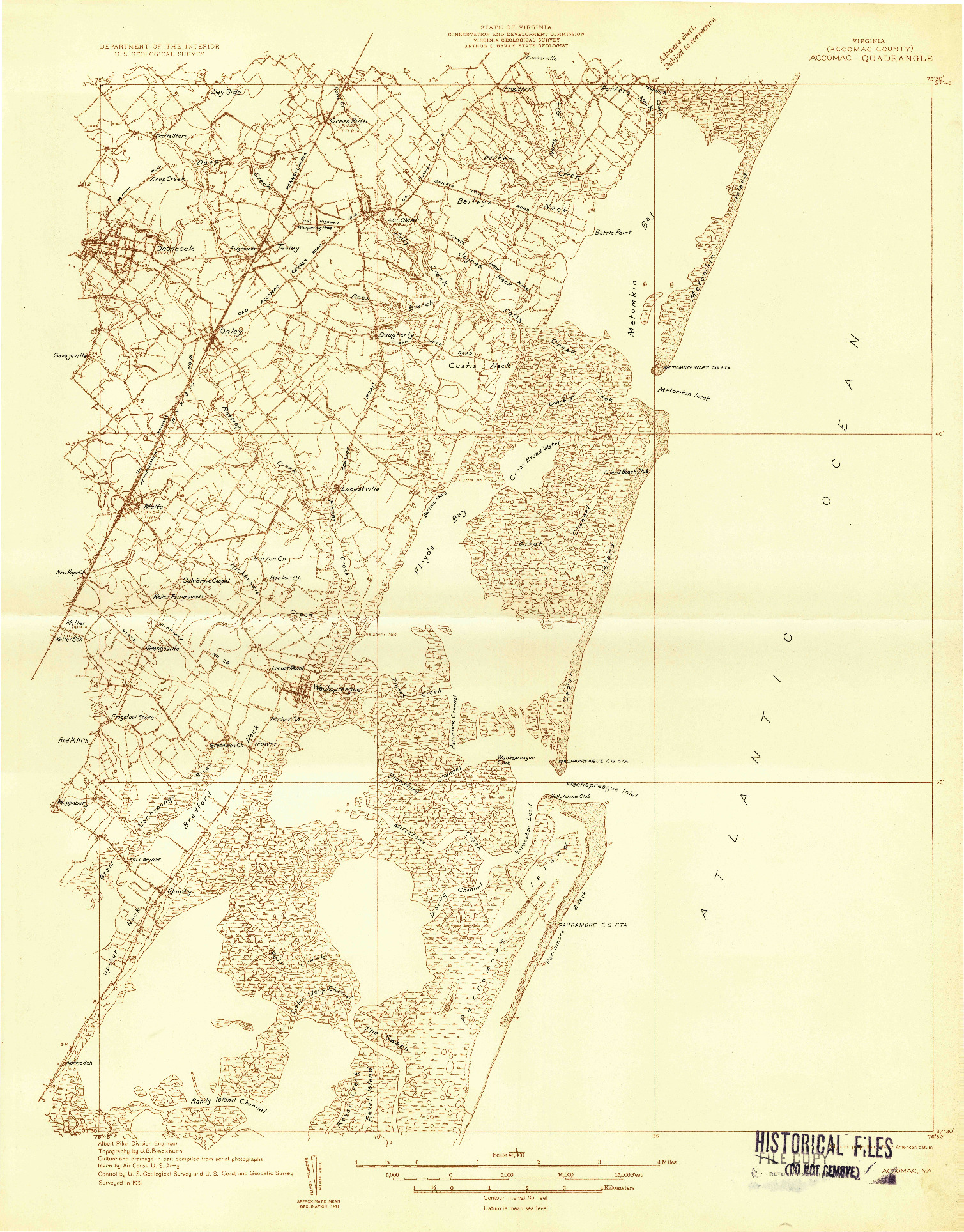 USGS 1:48000-SCALE QUADRANGLE FOR ACCOMAC, VA 1931