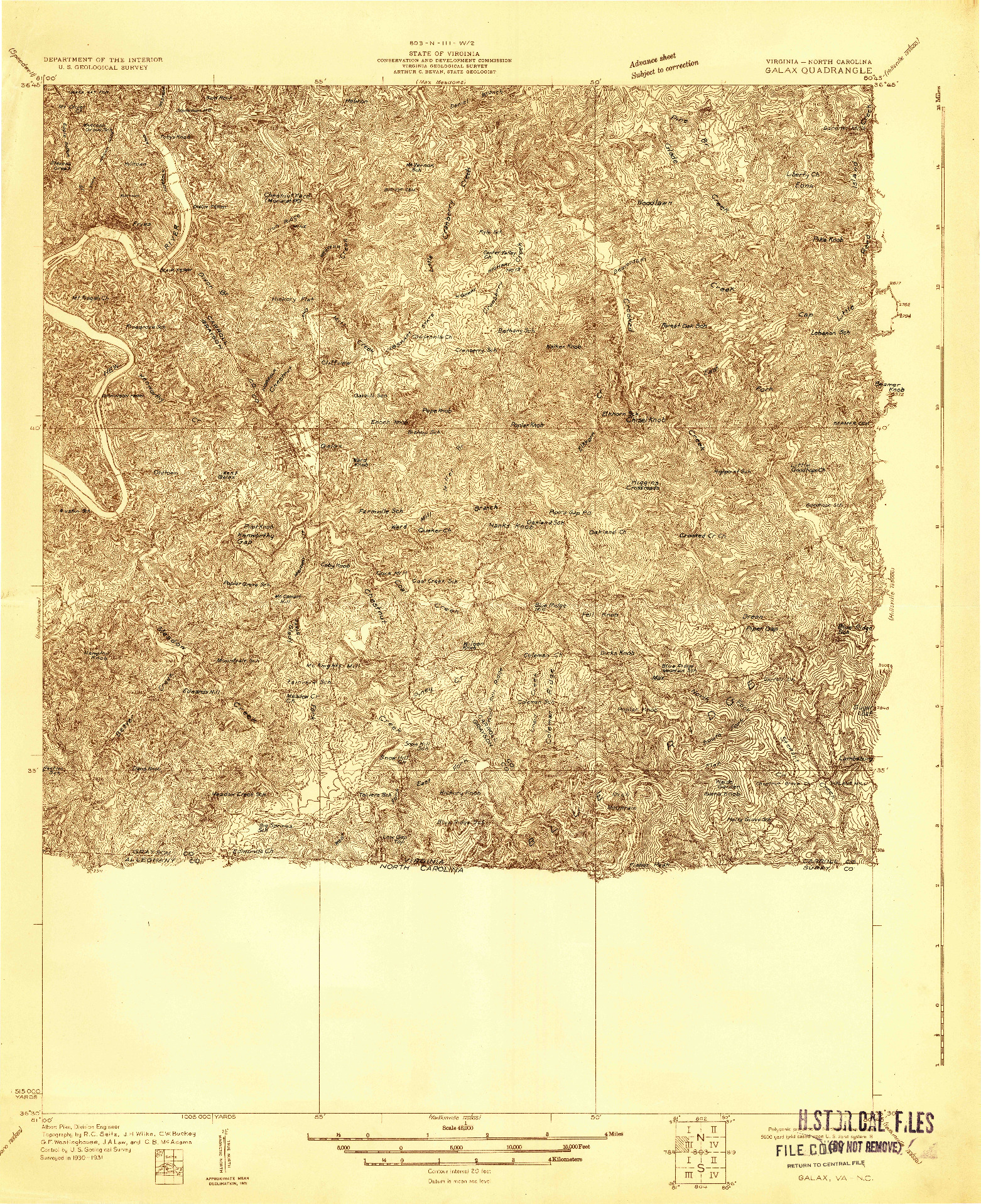 USGS 1:48000-SCALE QUADRANGLE FOR GALAX, VA 1931