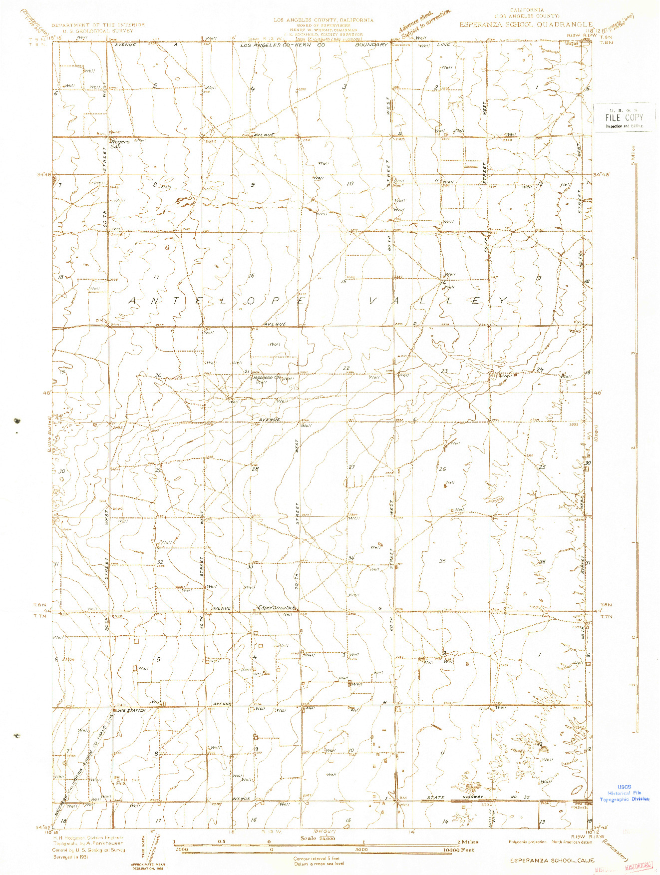 USGS 1:24000-SCALE QUADRANGLE FOR ESPERANZA SCHOOL, CA 1931