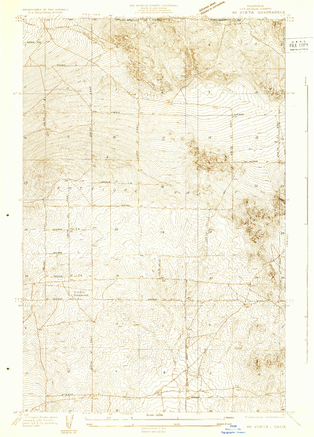 USGS 1:24000-SCALE QUADRANGLE FOR HI VISTA, CA 1931