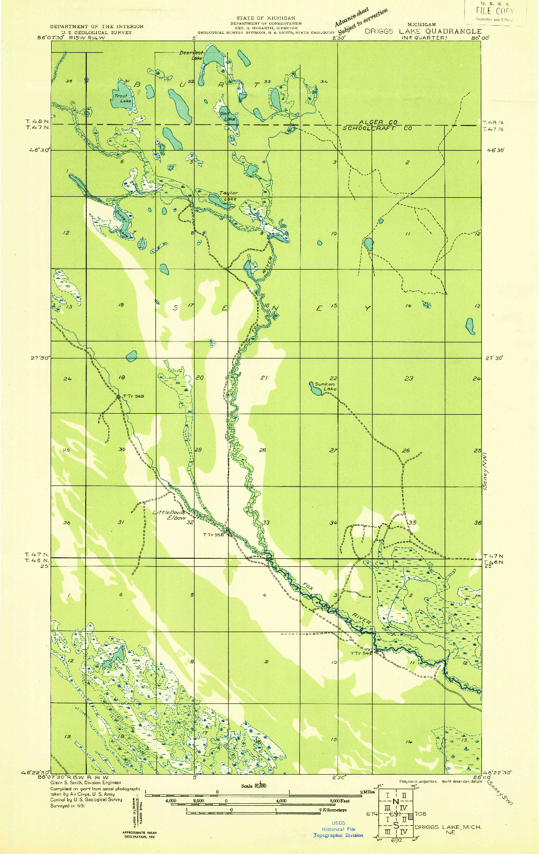 USGS 1:31680-SCALE QUADRANGLE FOR DRIGGS LAKE NE, MI 1931