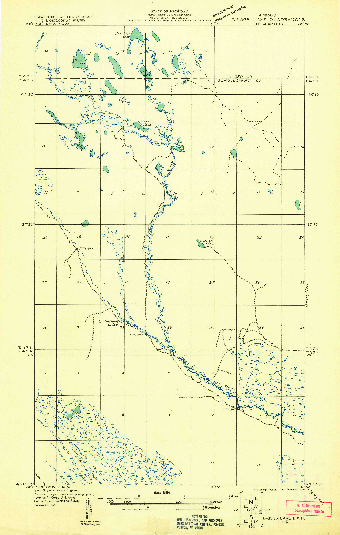 USGS 1:31680-SCALE QUADRANGLE FOR DRIGGS LAKE NE, MI 1931