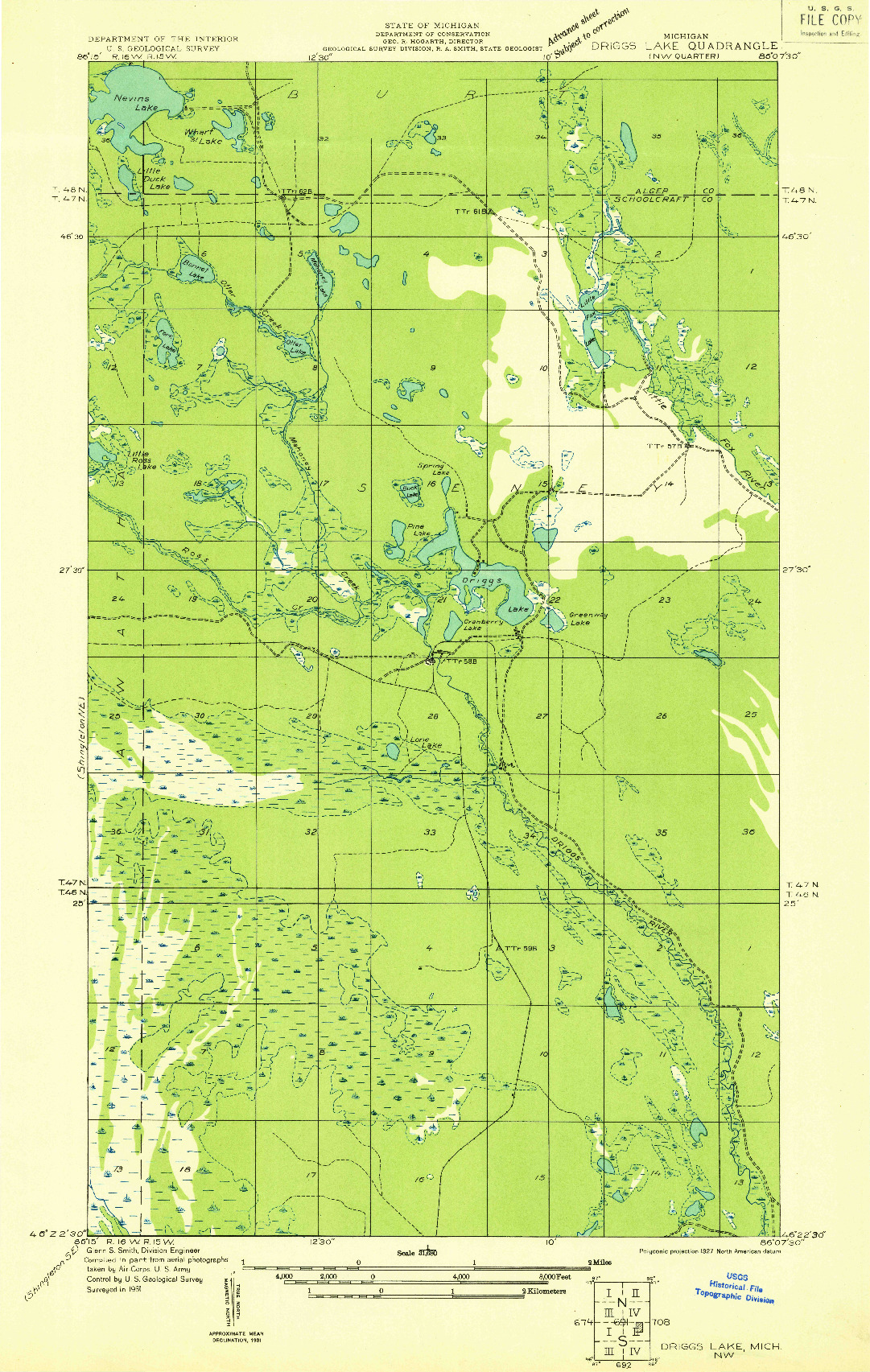 USGS 1:31680-SCALE QUADRANGLE FOR DRIGGS LAKE NW, MI 1931