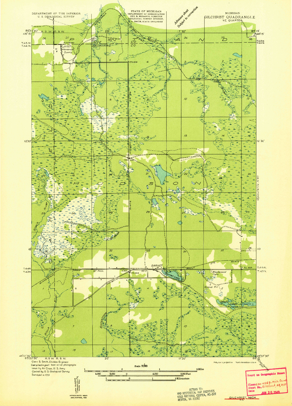 USGS 1:31680-SCALE QUADRANGLE FOR GILCHRIST NE, MI 1931