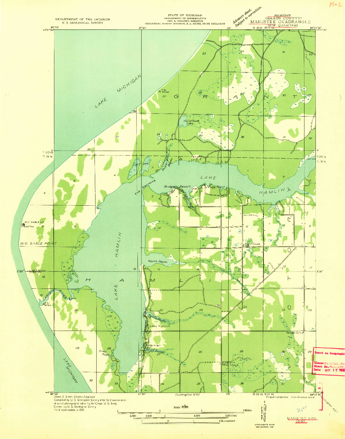 USGS 1:31680-SCALE QUADRANGLE FOR MANISTEE SW, MI 1931
