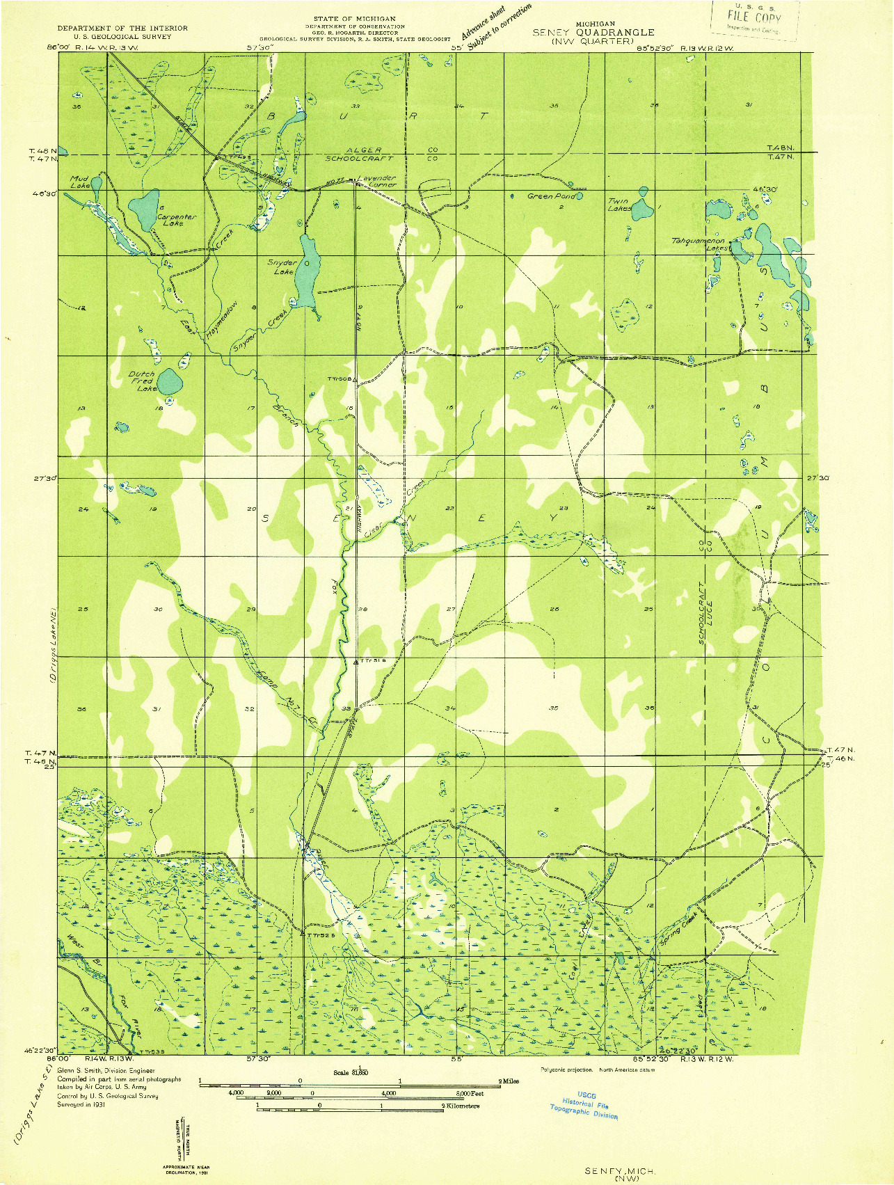 USGS 1:31680-SCALE QUADRANGLE FOR SENEY NW, MI 1931