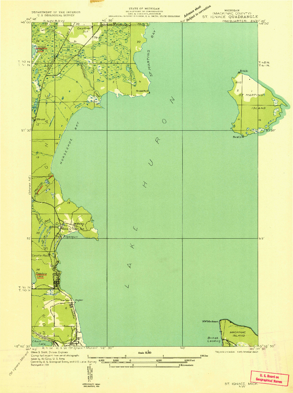 USGS 1:31680-SCALE QUADRANGLE FOR ST IGNACE NW, MI 1931