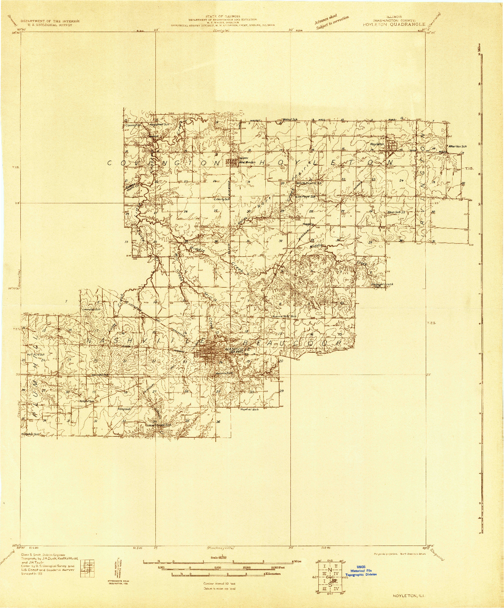 USGS 1:48000-SCALE QUADRANGLE FOR HOYLETON, IL 1931