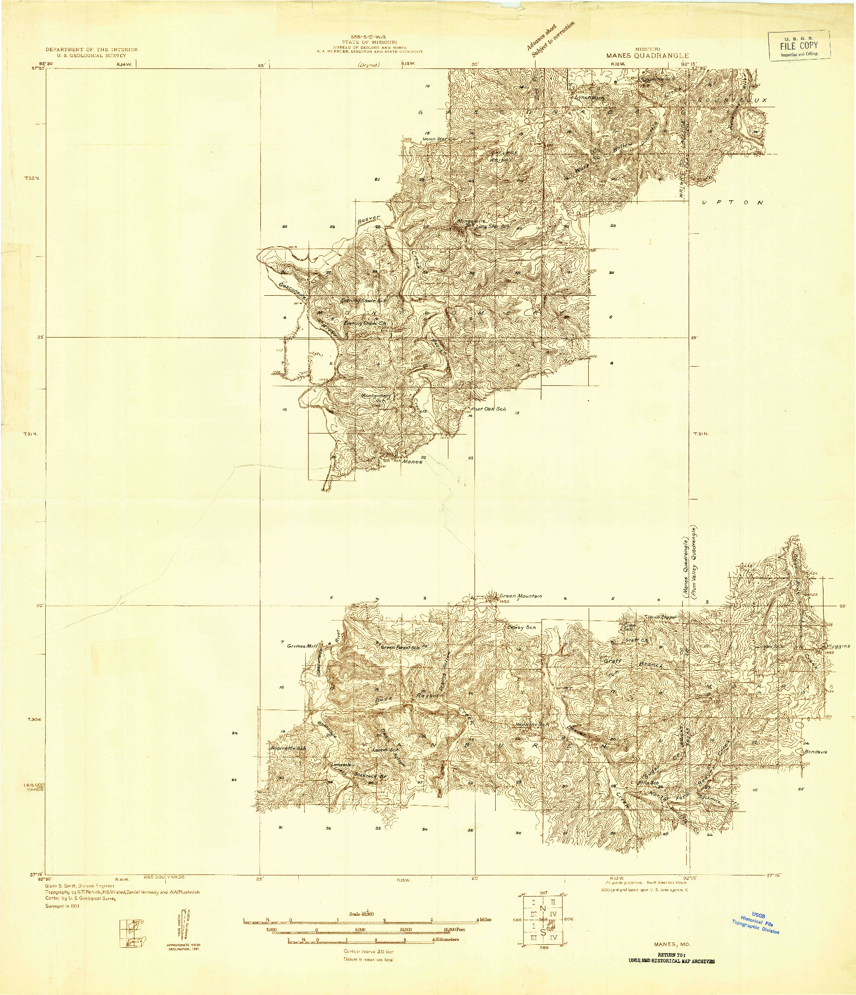 USGS 1:48000-SCALE QUADRANGLE FOR MANES, MO 1931