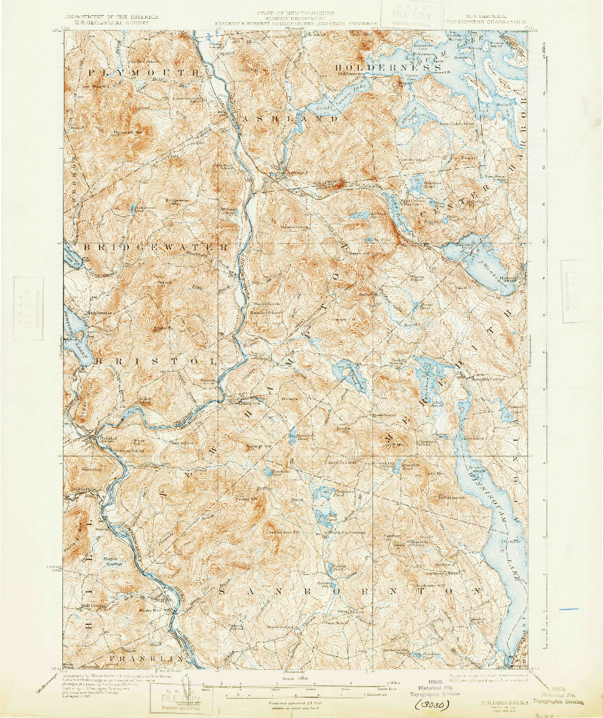 USGS 1:62500-SCALE QUADRANGLE FOR HOLDERNESS, NH 1927