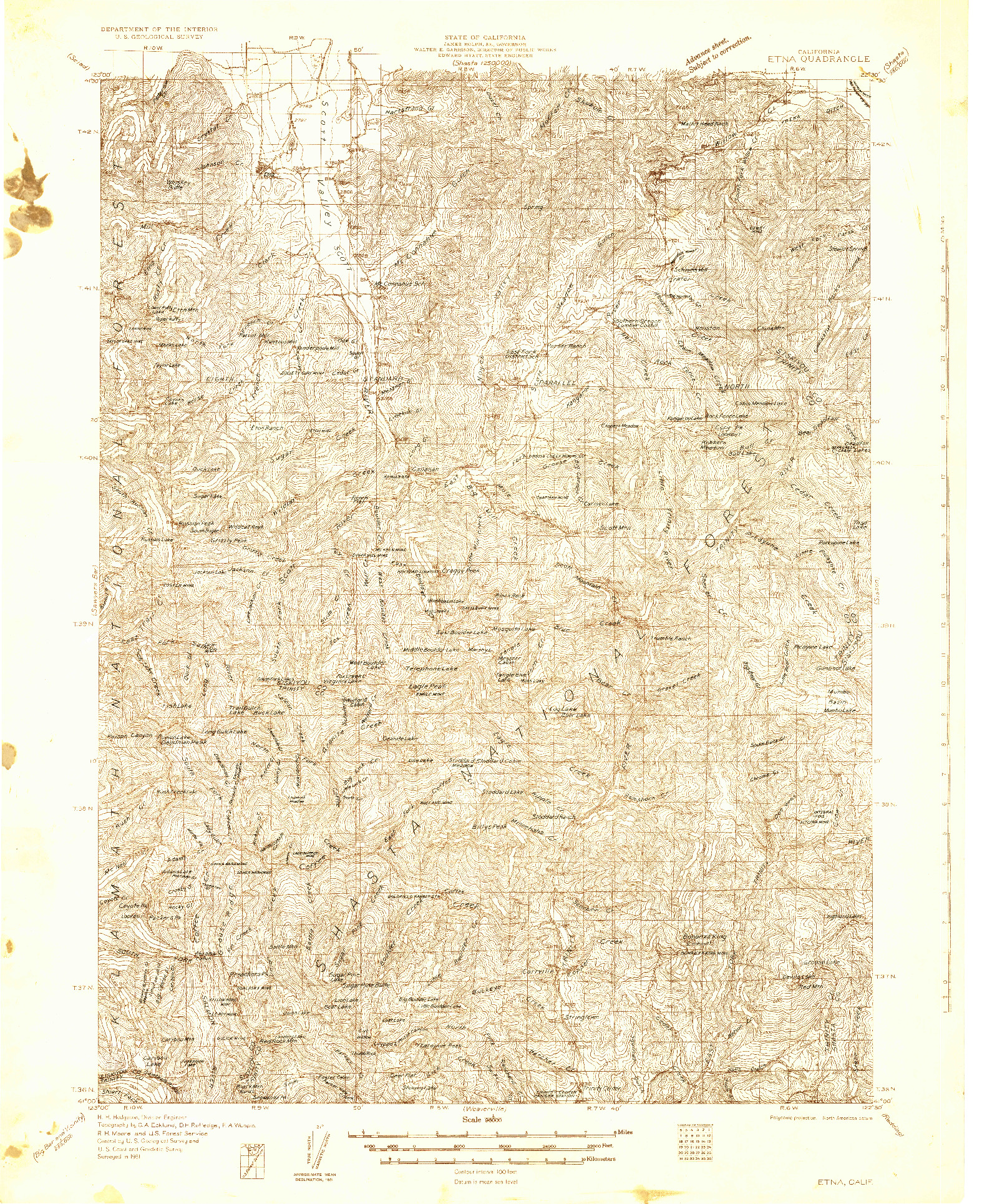 USGS 1:96000-SCALE QUADRANGLE FOR ETNA, CA 1931