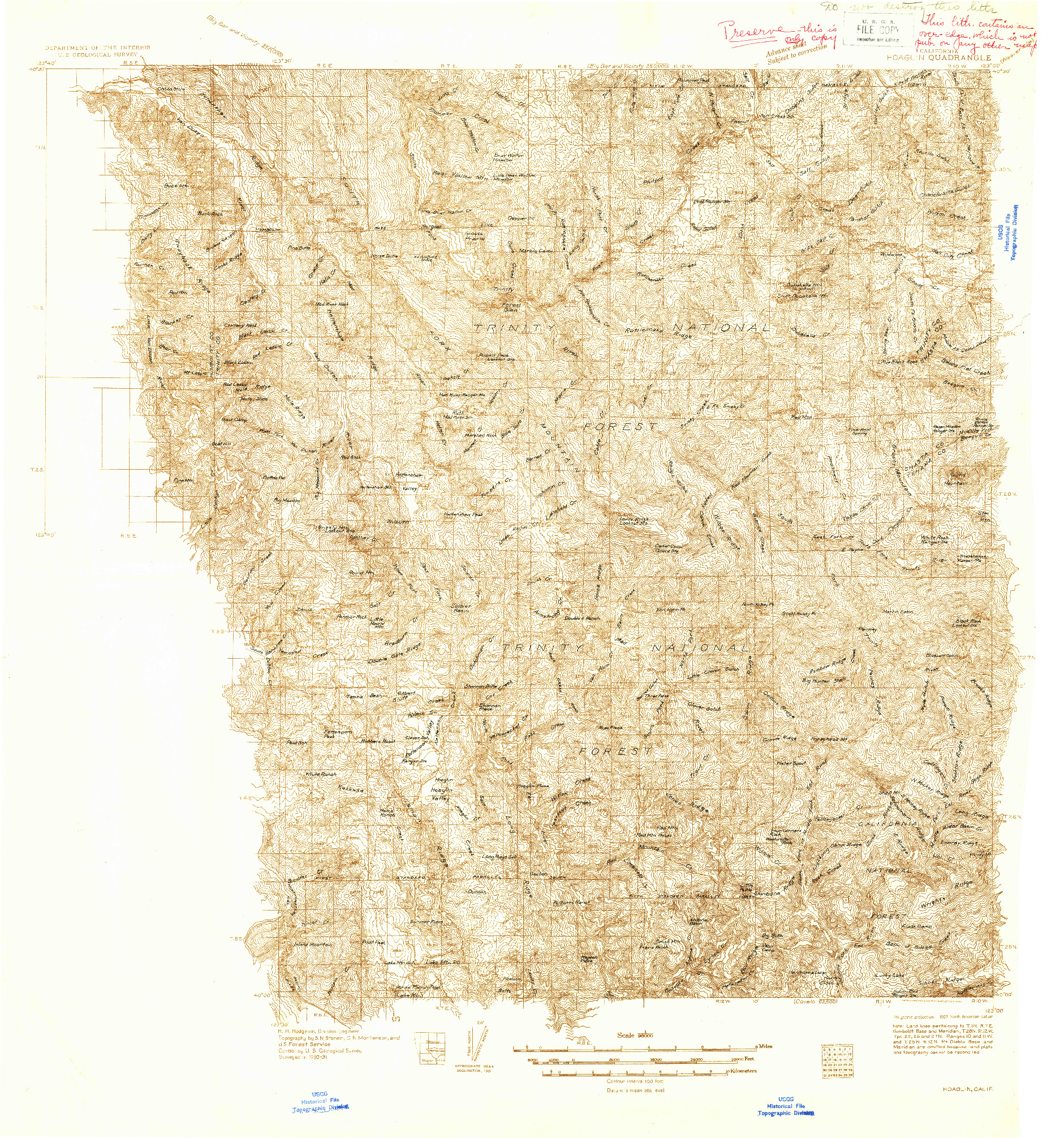 USGS 1:96000-SCALE QUADRANGLE FOR HOAGLIN, CA 1931