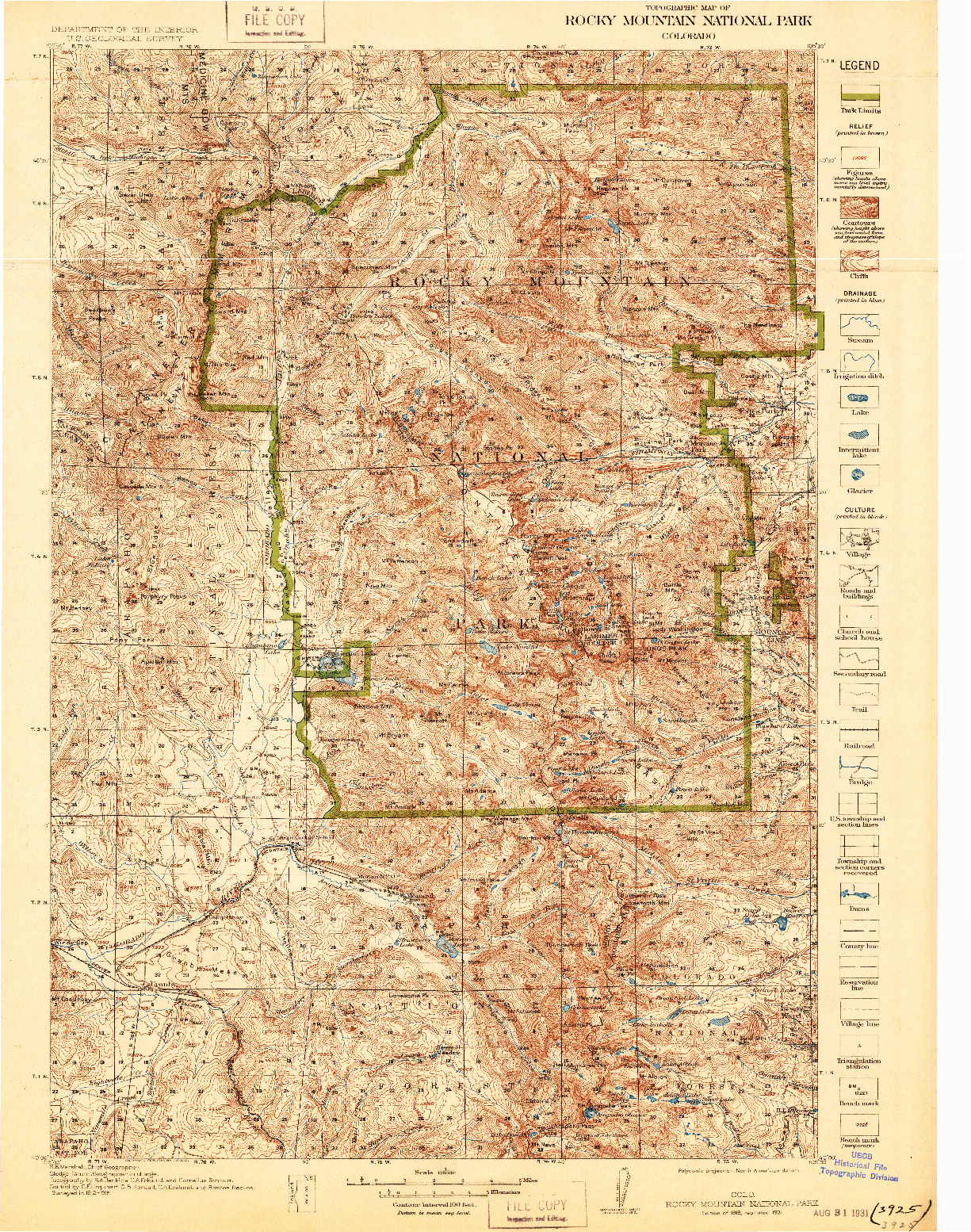 USGS 1:125000-SCALE QUADRANGLE FOR ROCKY MOUNTAIN NATIONAL PARK, CO 1919