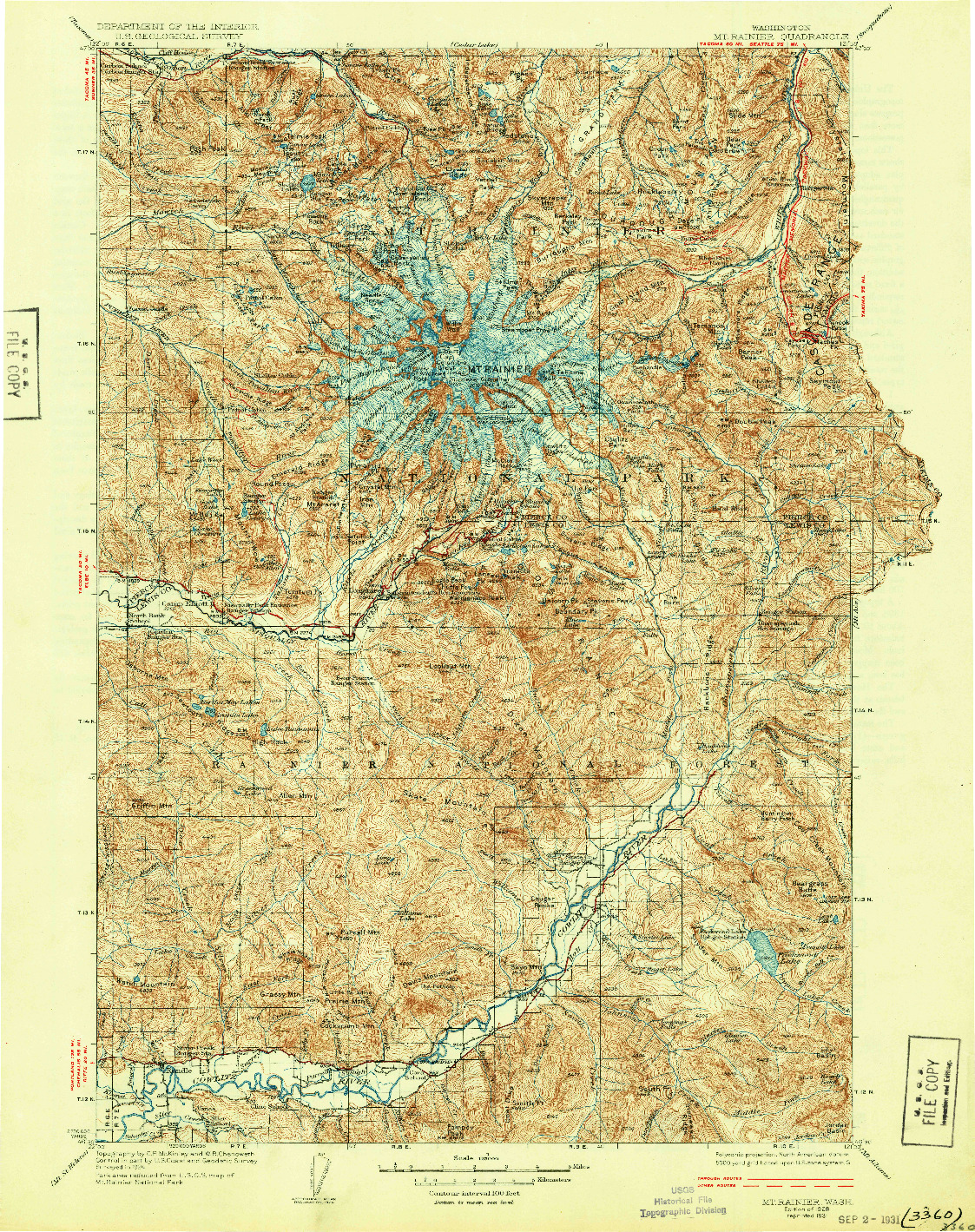 USGS 1:125000-SCALE QUADRANGLE FOR MT RAINIER, WA 1928