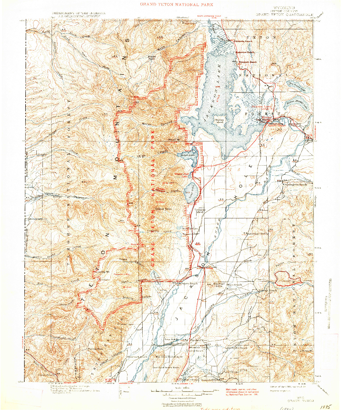 USGS 1:125000-SCALE QUADRANGLE FOR GRAND TETON, WY 1901