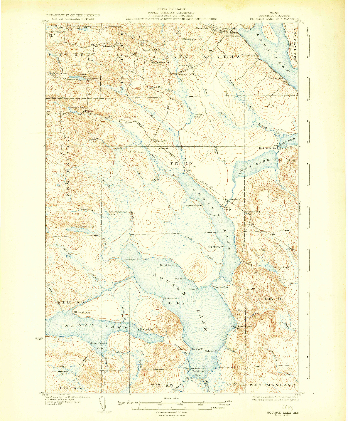 USGS 1:62500-SCALE QUADRANGLE FOR SQUARE LAKE, ME 1931