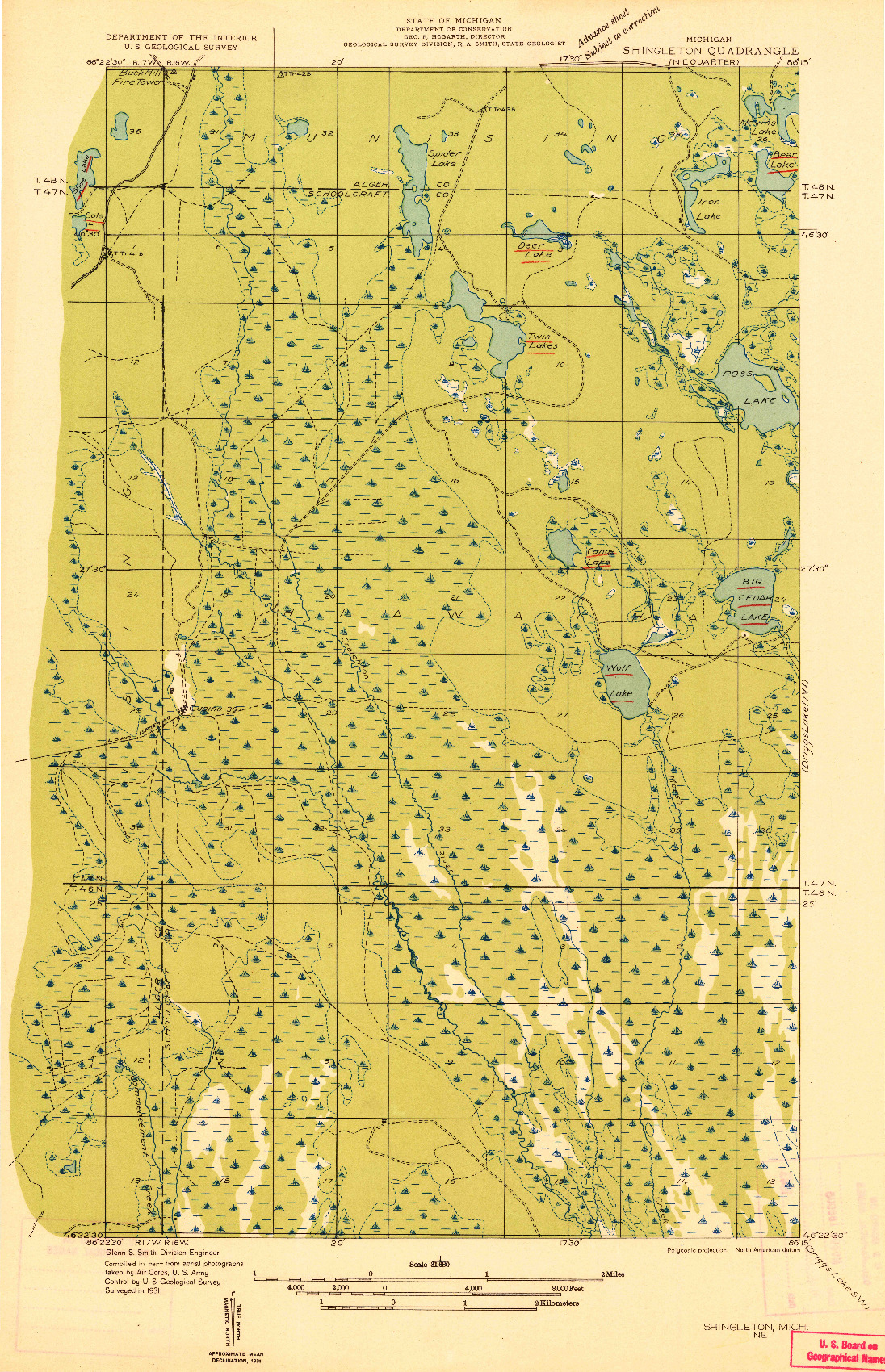 USGS 1:31680-SCALE QUADRANGLE FOR SHINGLETON NE, MI 1931