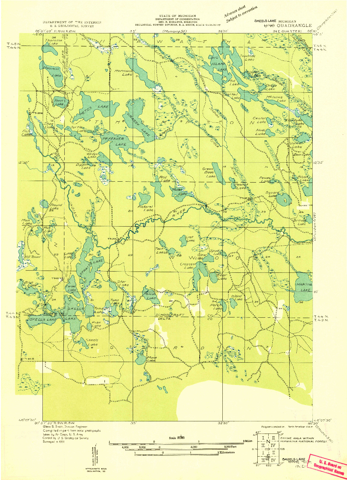 USGS 1:31680-SCALE QUADRANGLE FOR SKEELS LAKE NE, MI 1931