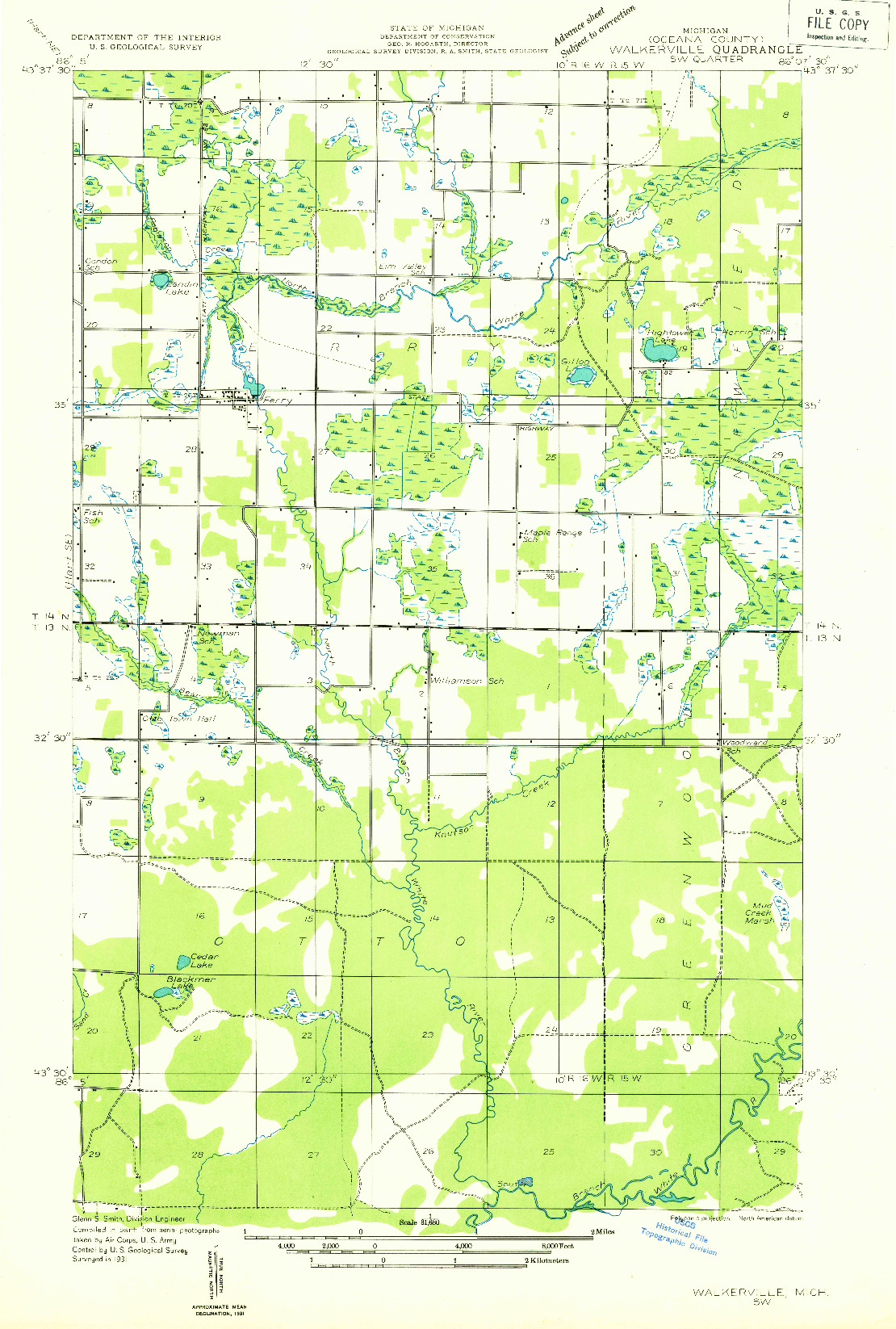 USGS 1:31680-SCALE QUADRANGLE FOR WALKERVILLE SW, MI 1931