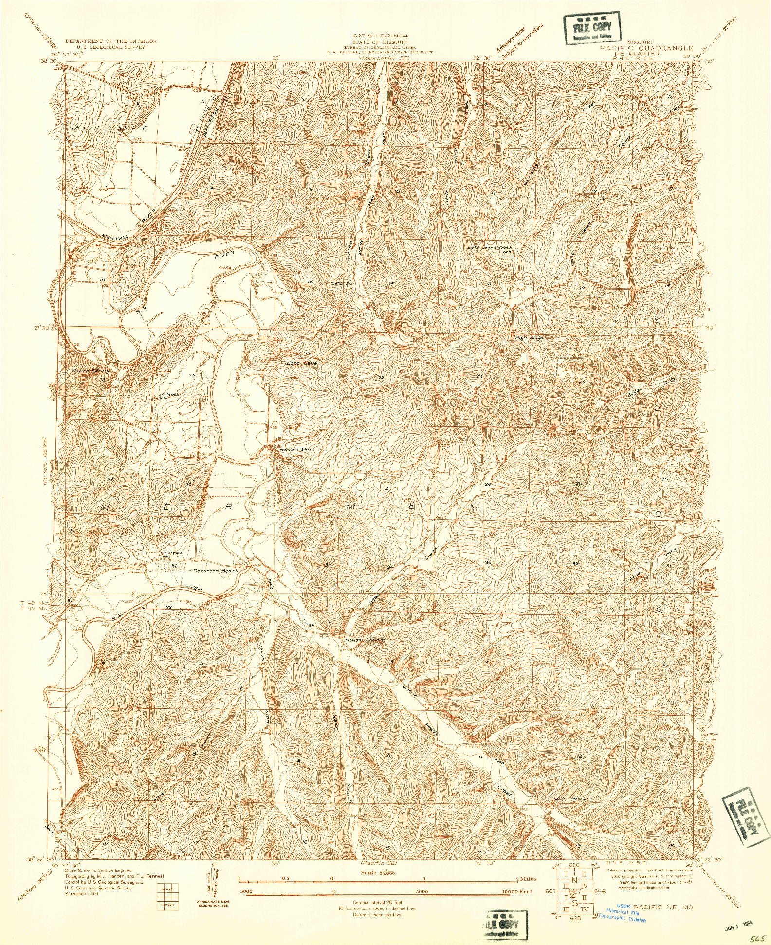 USGS 1:24000-SCALE QUADRANGLE FOR PACIFIC NE, MO 1931