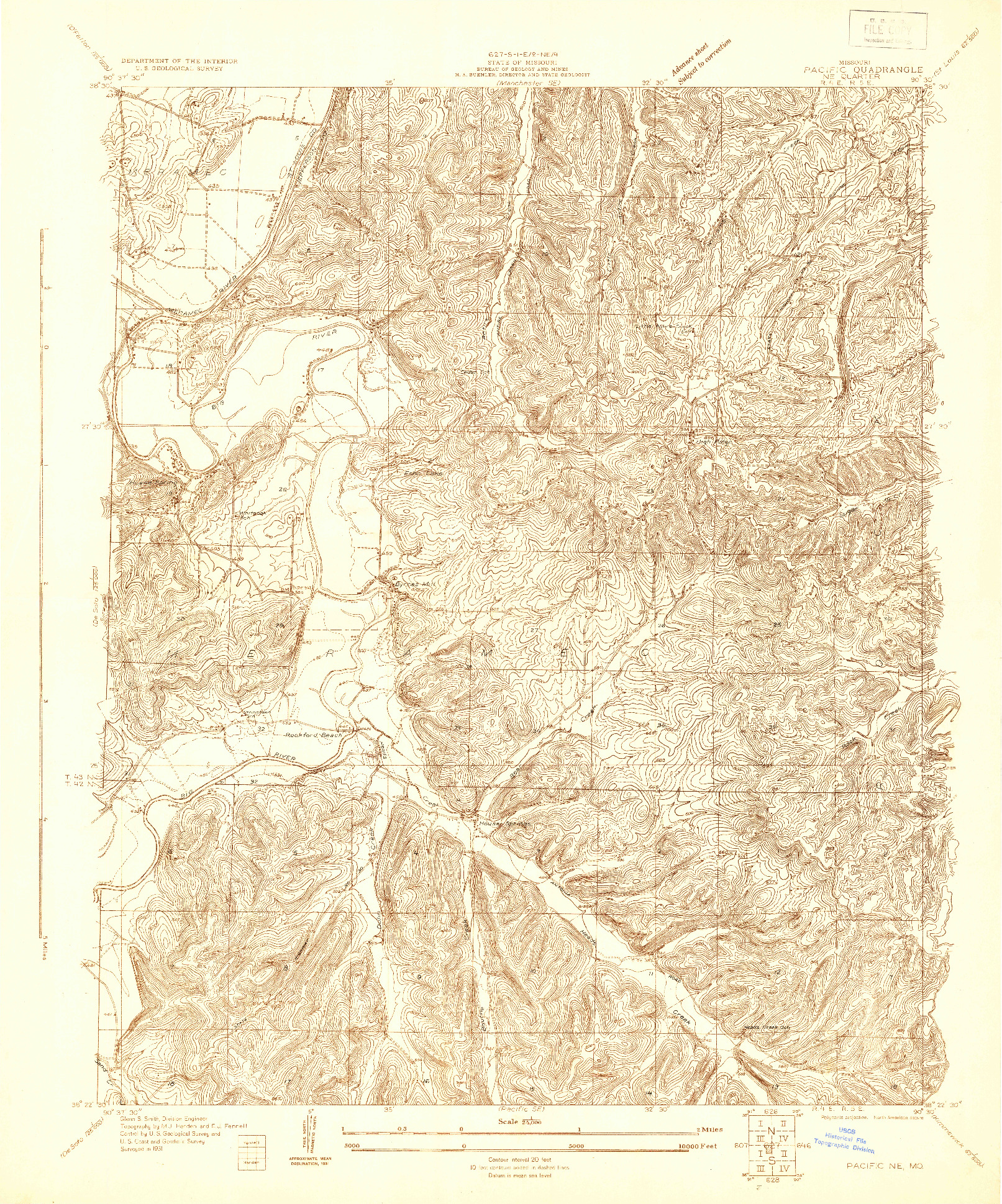USGS 1:24000-SCALE QUADRANGLE FOR PACIFIC NE, MO 1931
