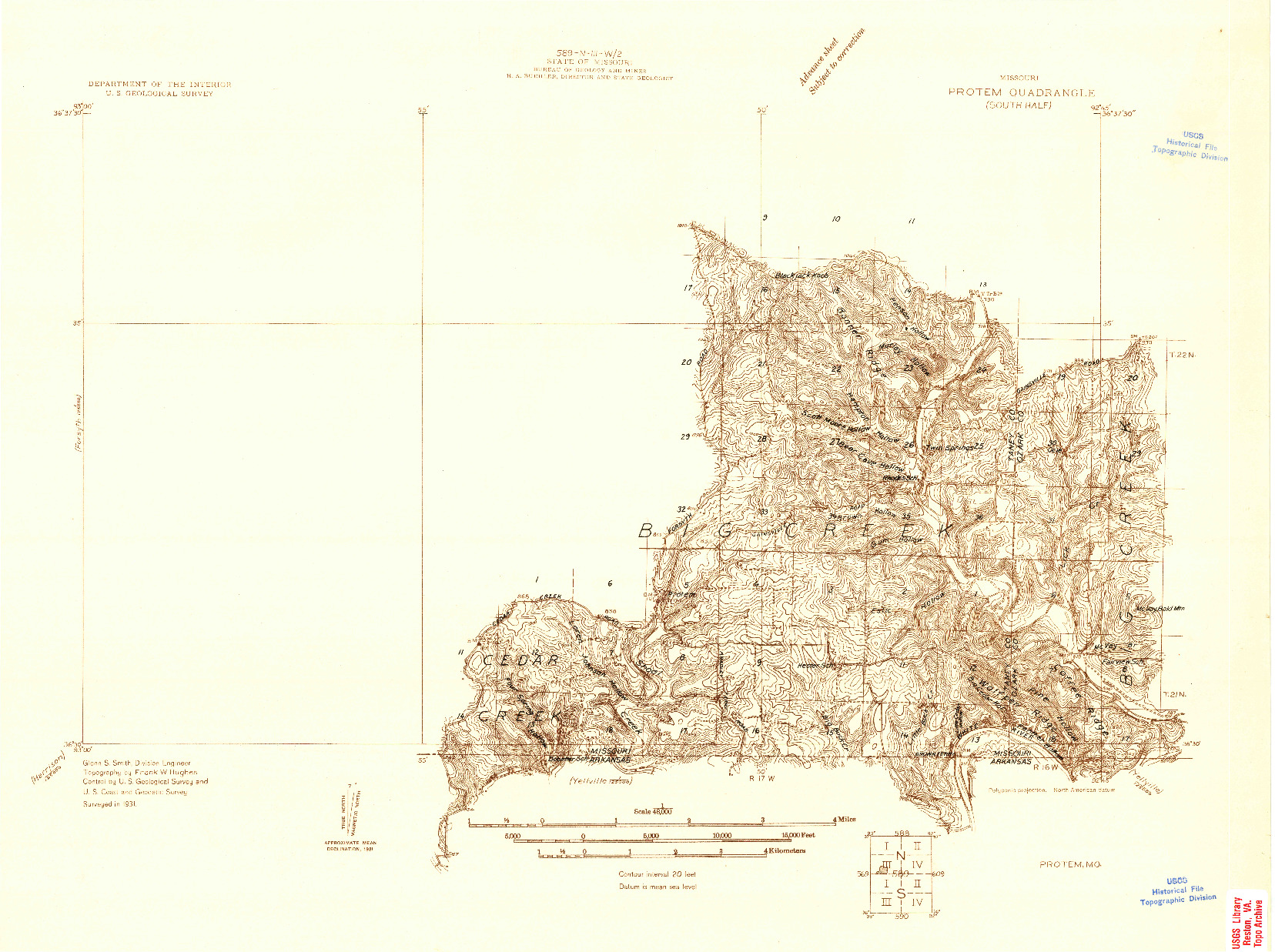 USGS 1:48000-SCALE QUADRANGLE FOR PROTEM, MO 1931