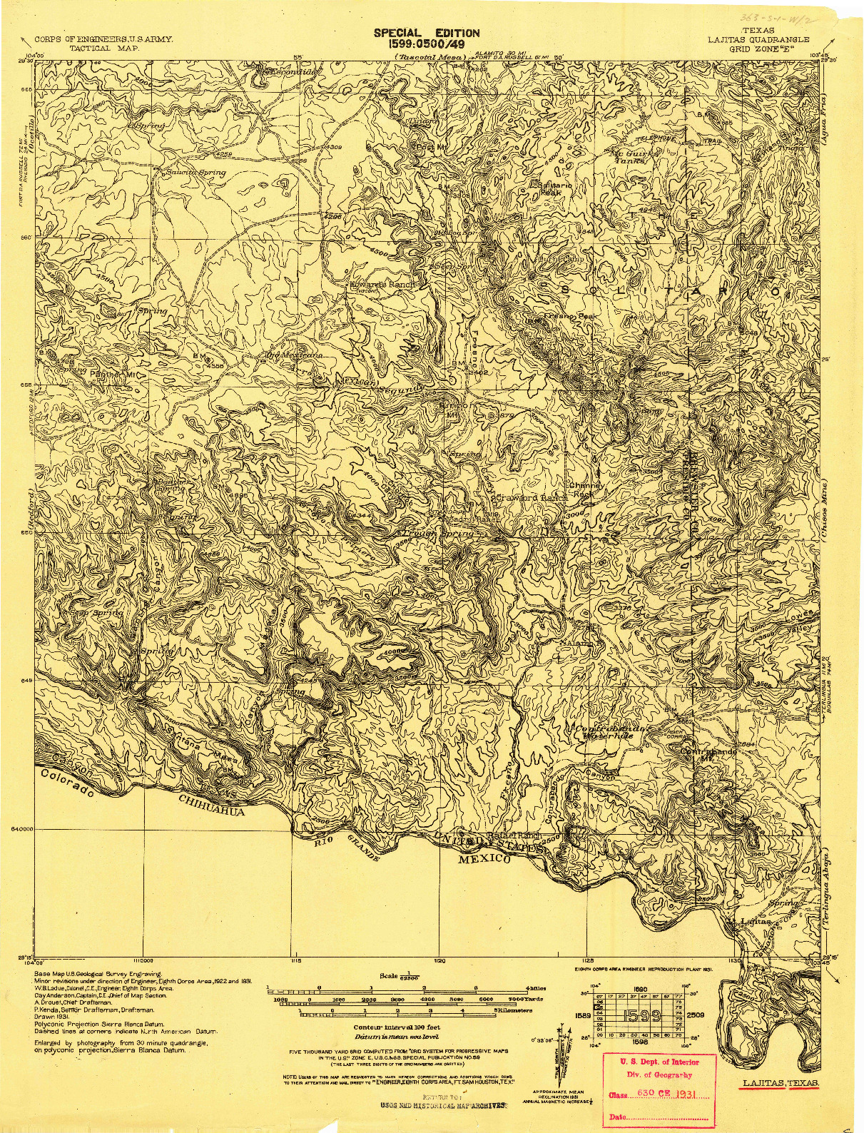 USGS 1:62500-SCALE QUADRANGLE FOR LAJITAS, TX 1931