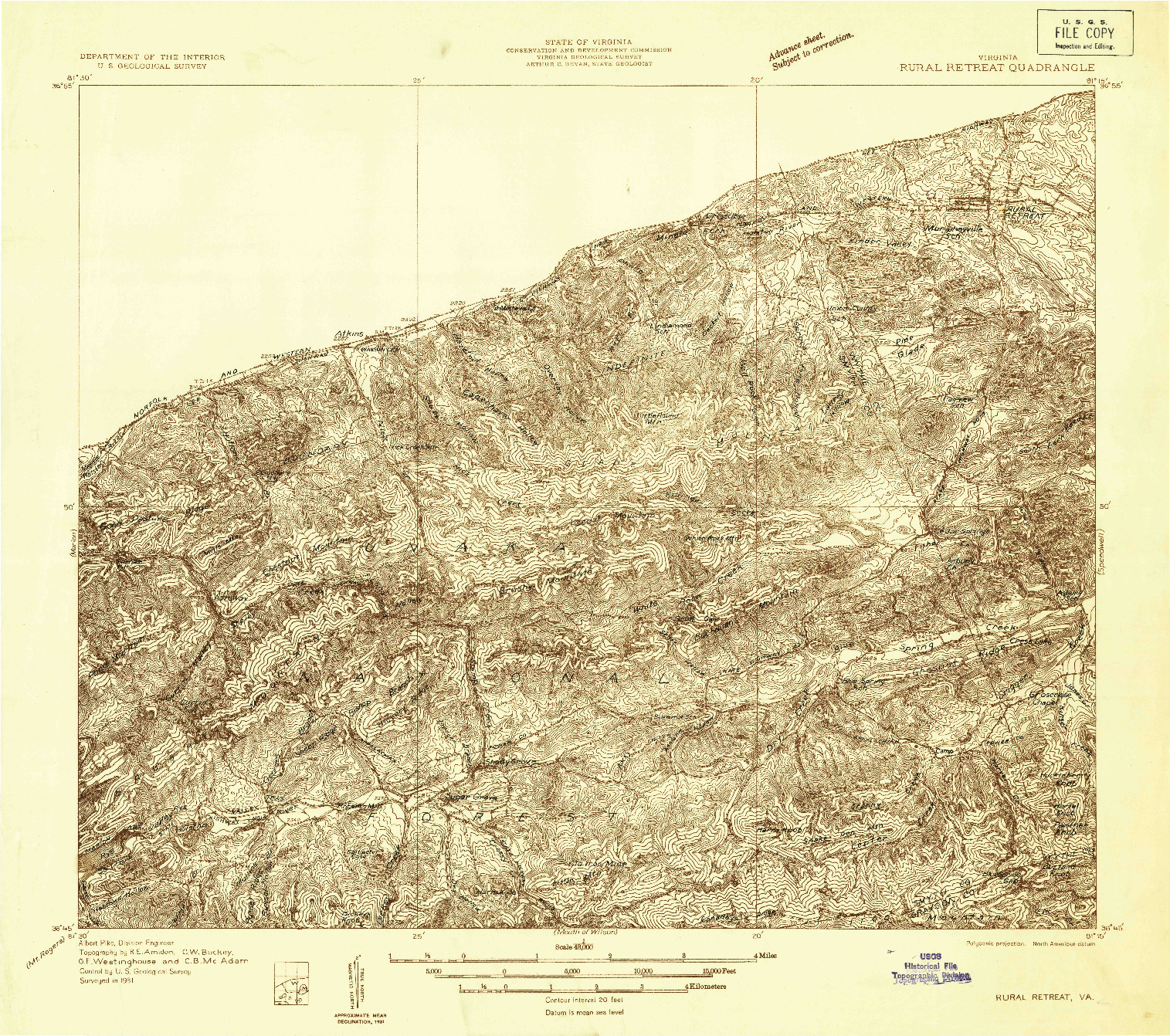 USGS 1:48000-SCALE QUADRANGLE FOR RURAL RETREAT, VA 1931