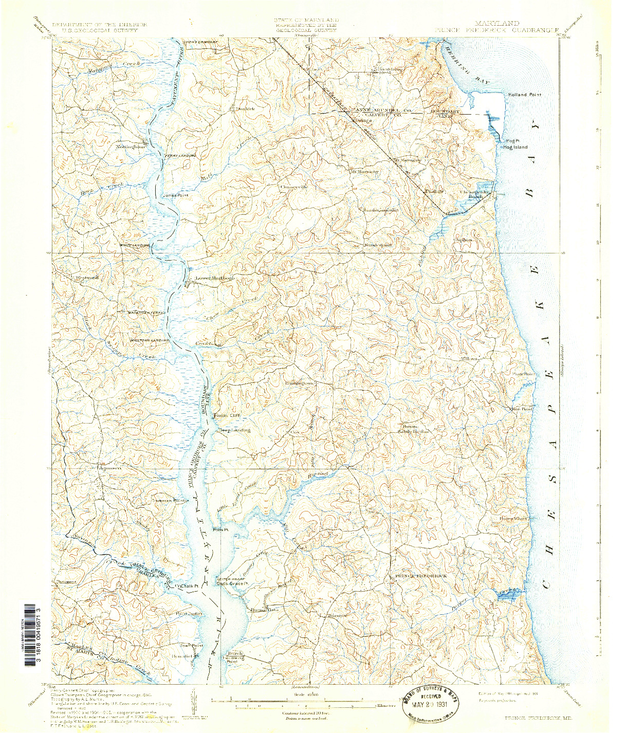 USGS 1:62500-SCALE QUADRANGLE FOR PRINCE FREDERICK, MD 1910