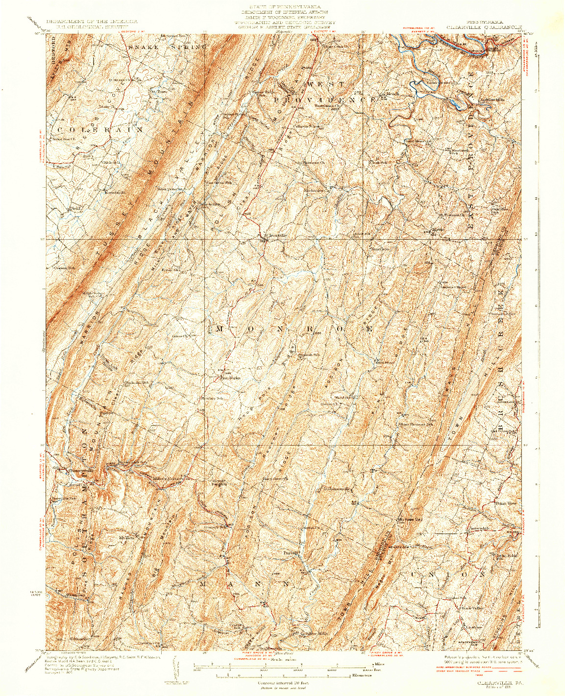 USGS 1:62500-SCALE QUADRANGLE FOR CLEARVILLE, PA 1931