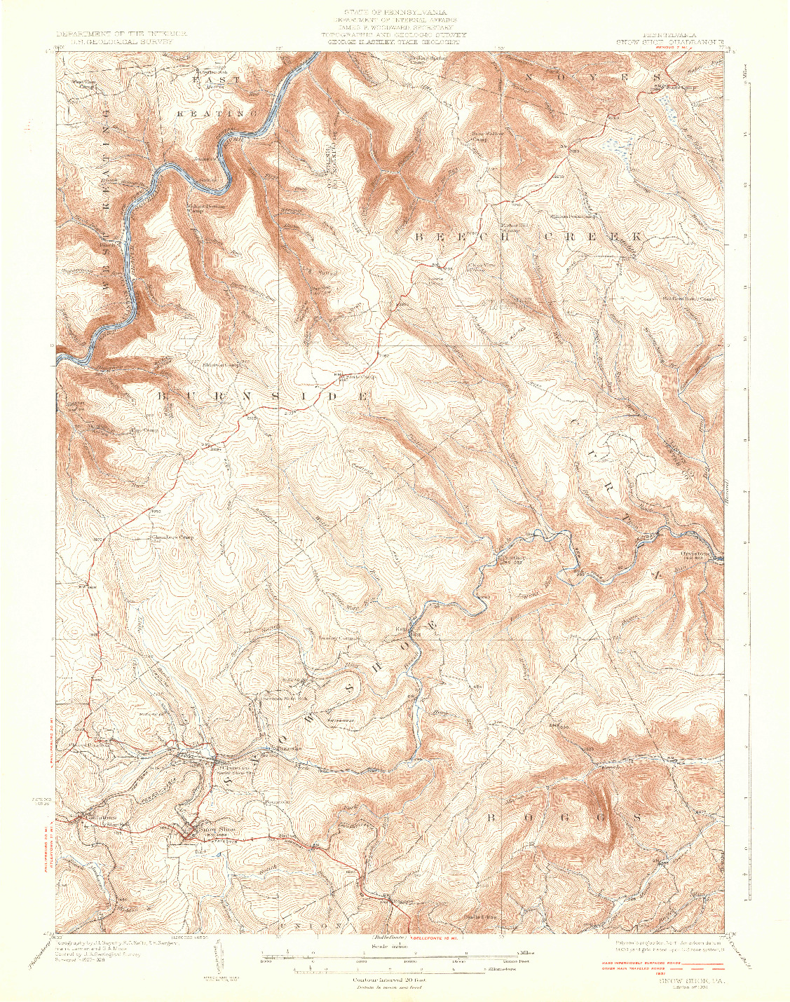 USGS 1:62500-SCALE QUADRANGLE FOR SHOW SHOE, PA 1931