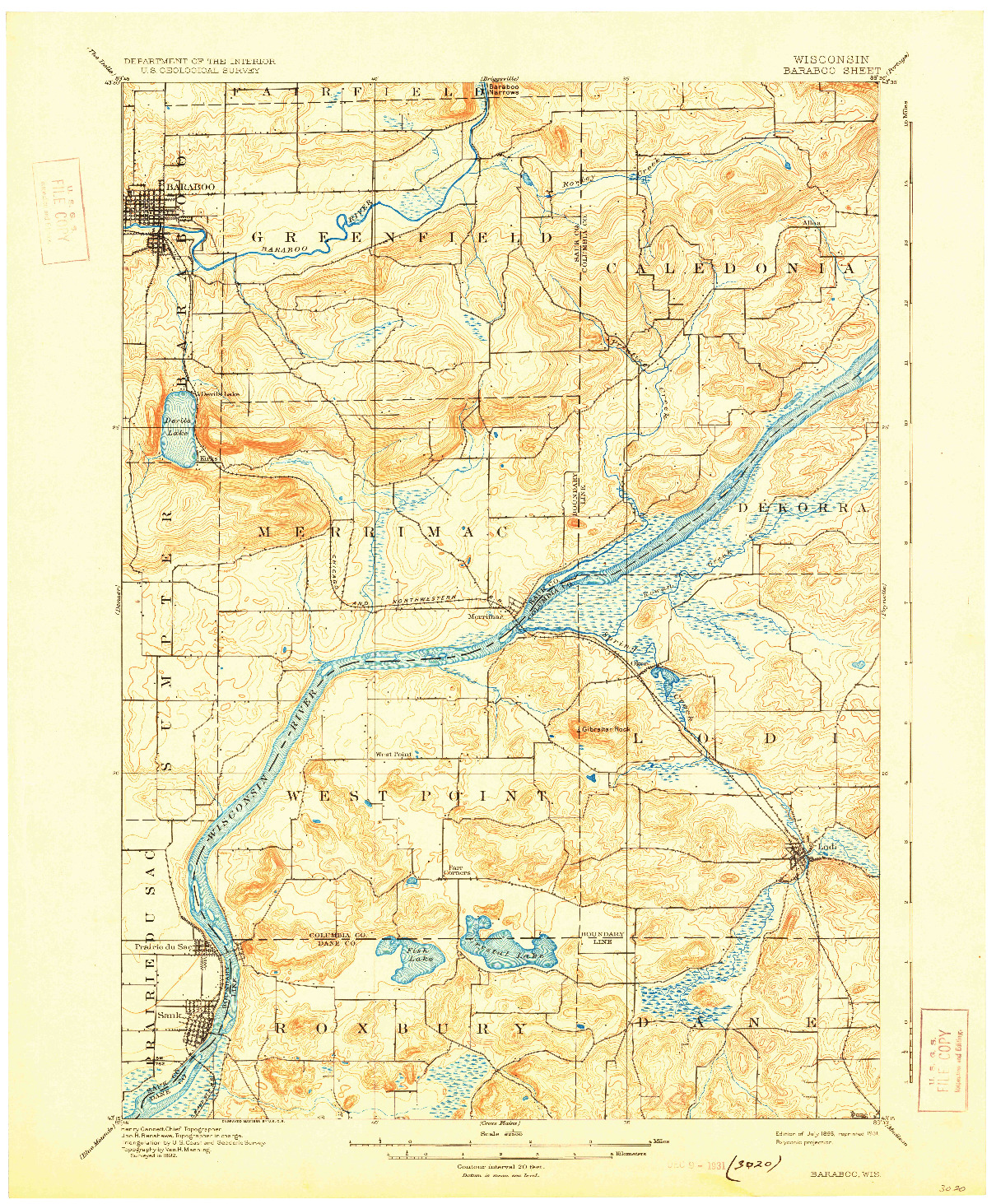 USGS 1:62500-SCALE QUADRANGLE FOR BARABOO, WI 1895