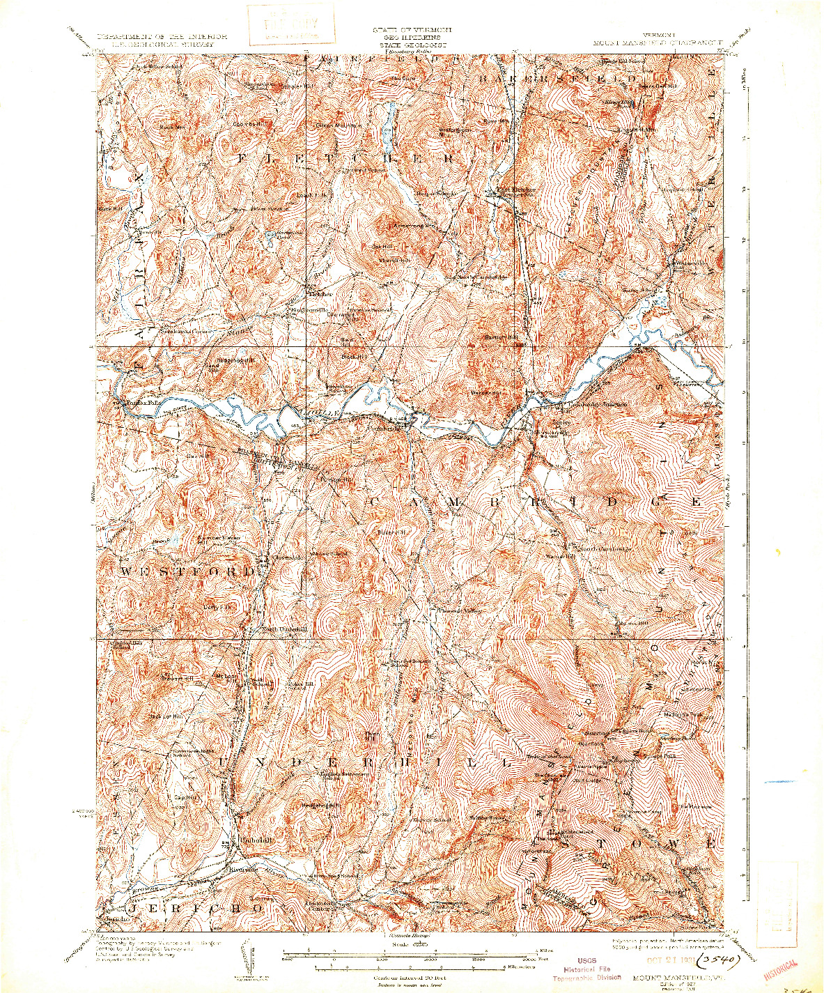 USGS 1:62500-SCALE QUADRANGLE FOR MOUNT MANSFIELD, VT 1927