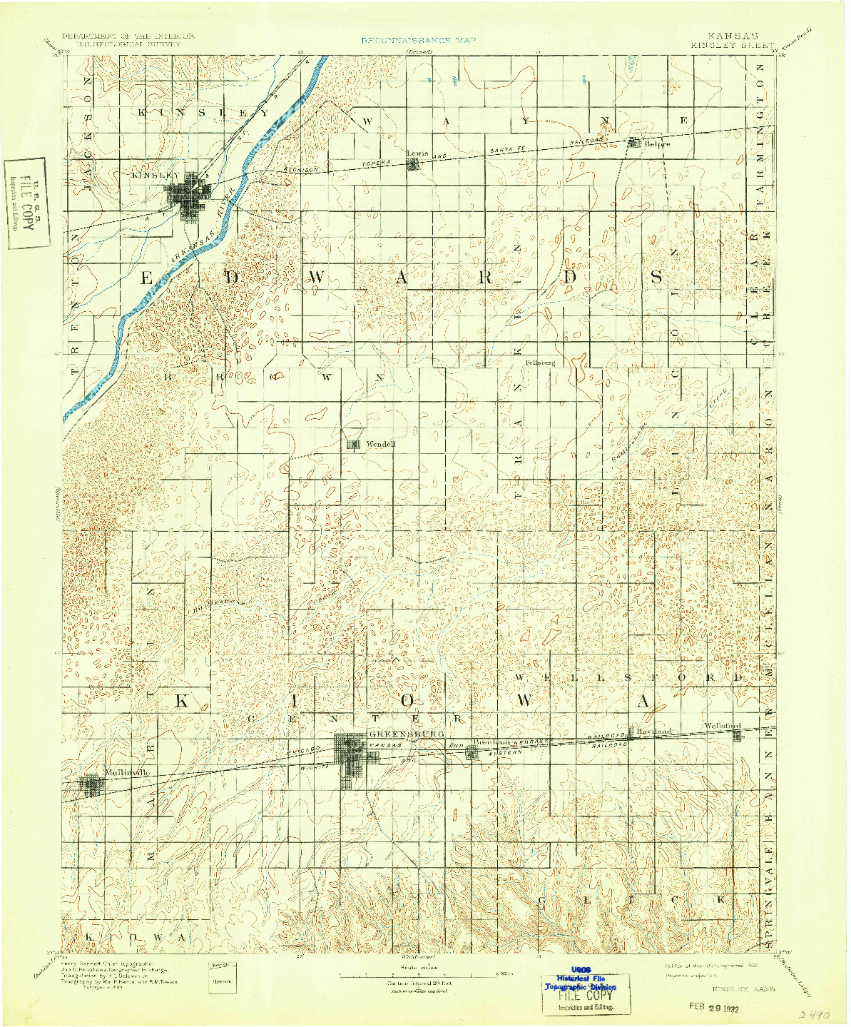 USGS 1:125000-SCALE QUADRANGLE FOR KINSLEY, KS 1894