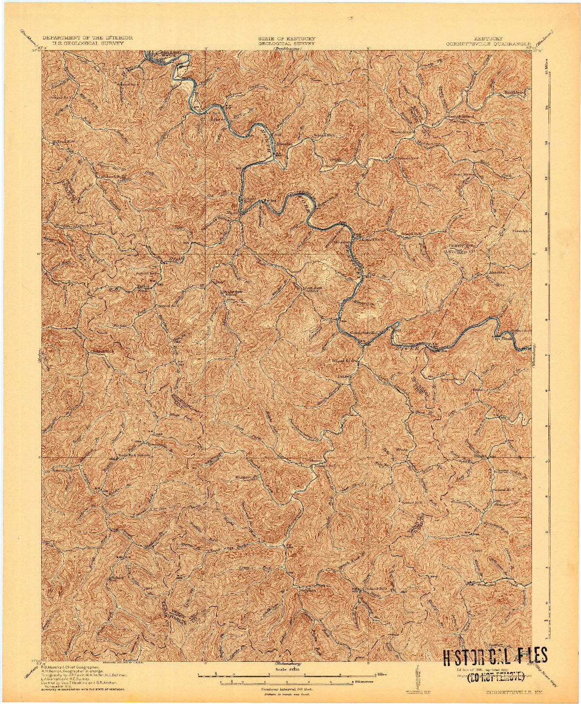 USGS 1:62500-SCALE QUADRANGLE FOR CORNETTSVILLE, KY 1916