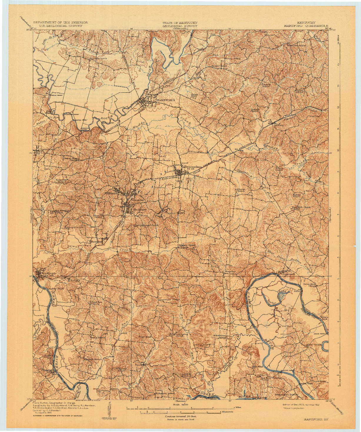 USGS 1:62500-SCALE QUADRANGLE FOR HARTFORD, KY 1909