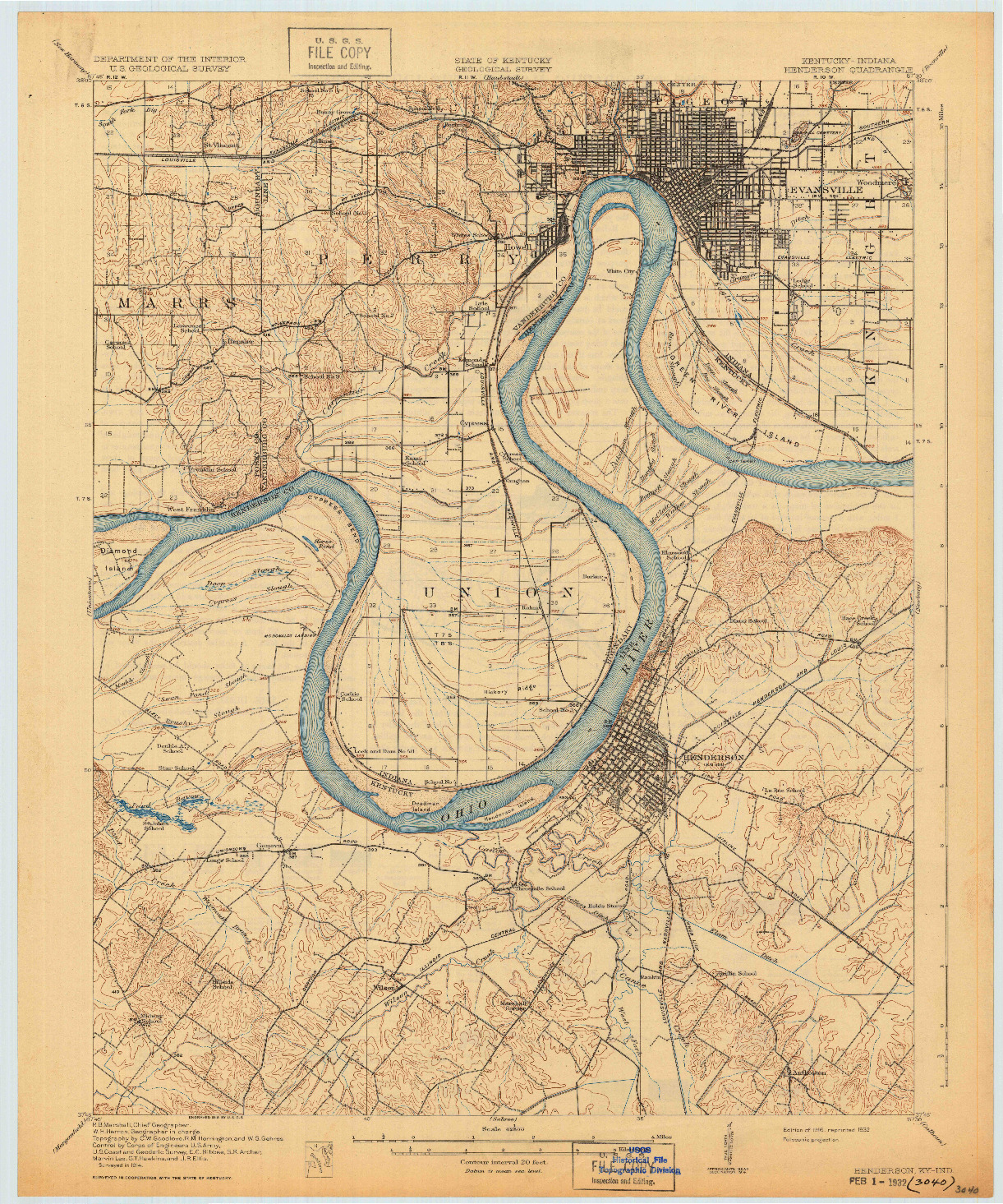 USGS 1:62500-SCALE QUADRANGLE FOR HENDERSON, KY 1916