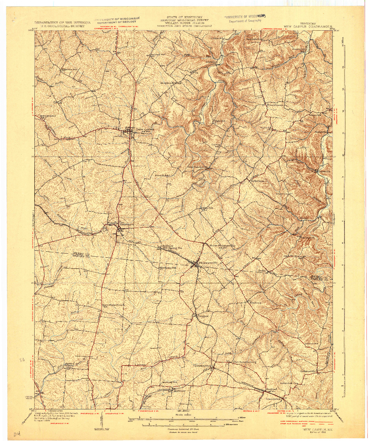 USGS 1:62500-SCALE QUADRANGLE FOR NEW CASTLE, KY 1932