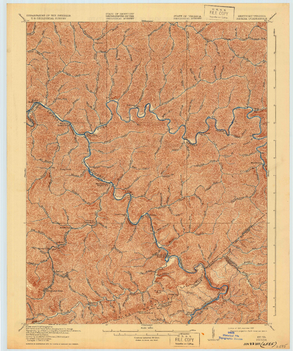 USGS 1:62500-SCALE QUADRANGLE FOR REGINA, KY 1917